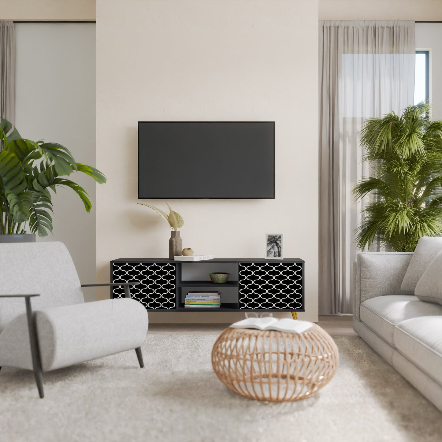 TESSELATED BLACKNESS 2-Door TV Stand in Black Finish
