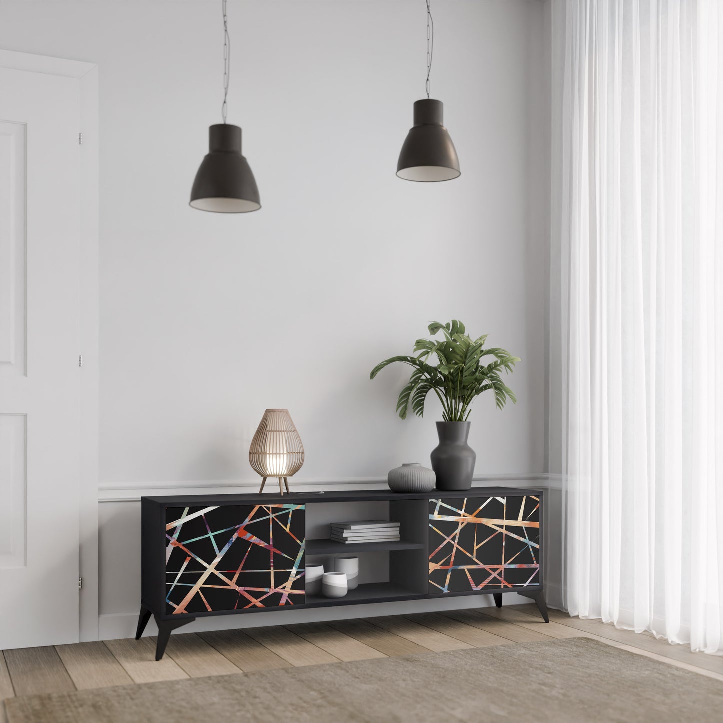 POLYGON VERVE 2-Door TV Stand in Black Finish