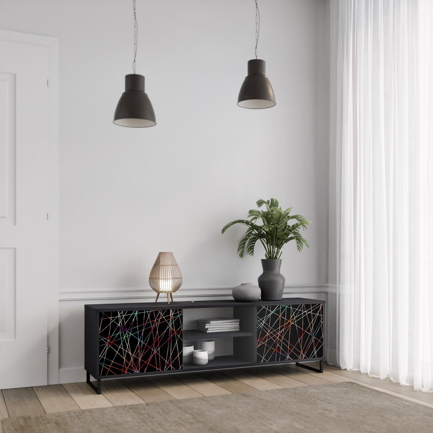 LUMINOUS SNARE 2-dörrars TV-bänk i svart finish