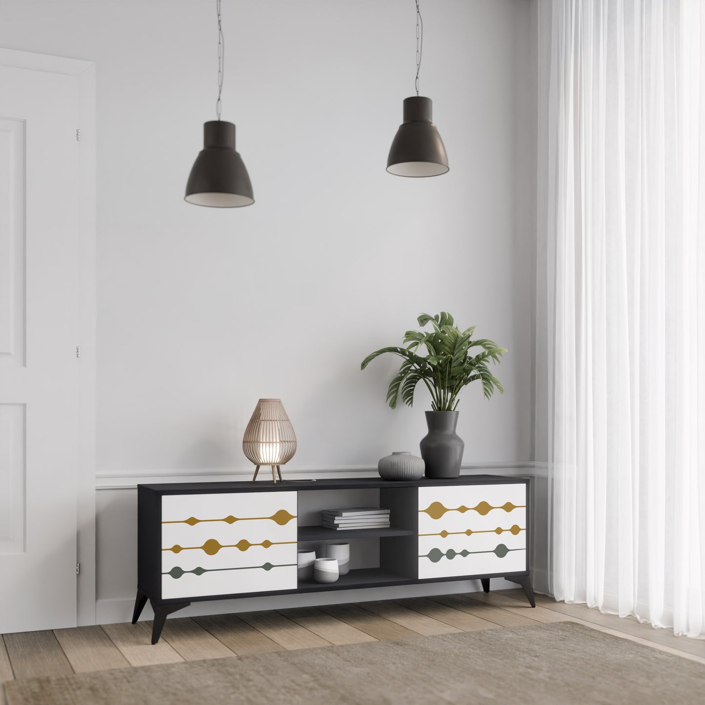 VIVID TONE 2-dörrars TV-bänk i svart finish