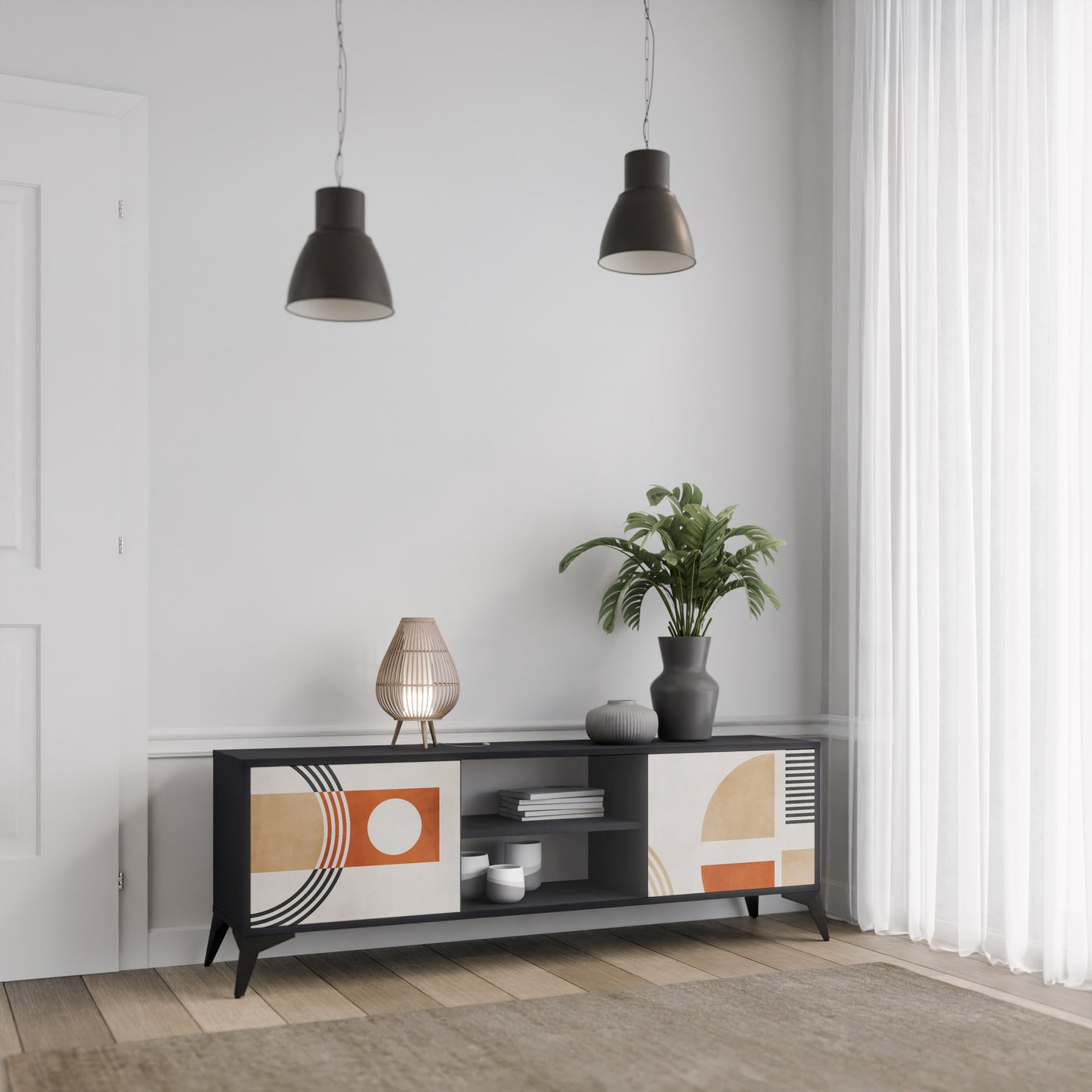 SPACE AROUND 2-Door TV Stand in Black Finish