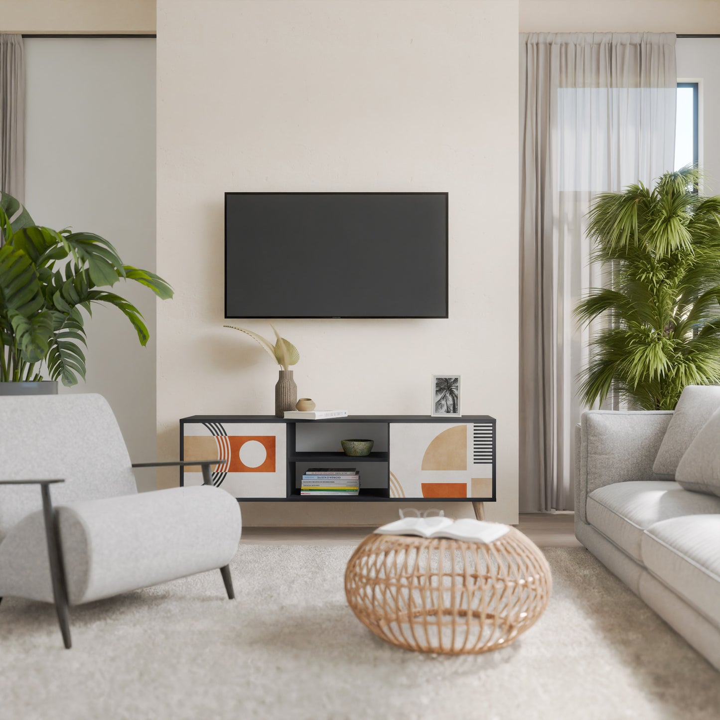 SPACE AROUND 2-Door TV Stand in Black Finish