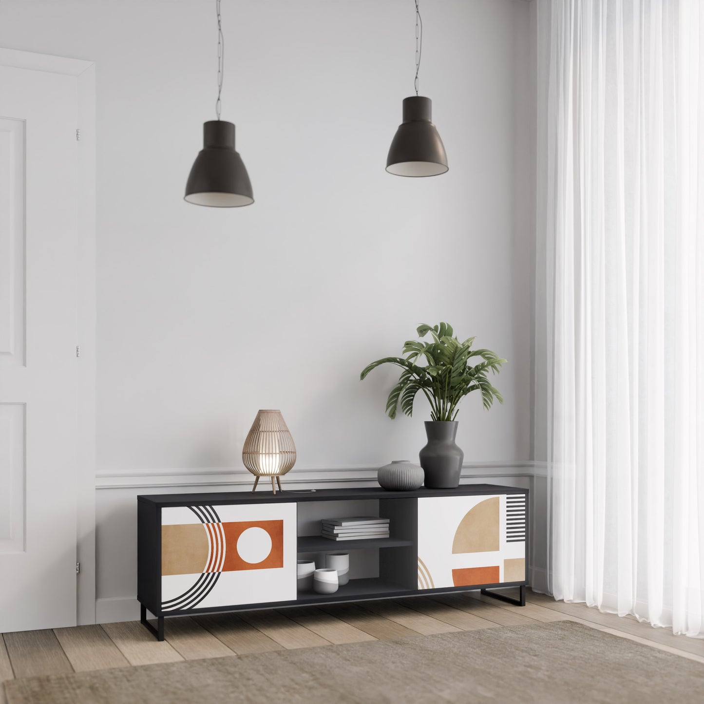 CIRCLE RHYTM 2-Door TV Stand in Black Finish