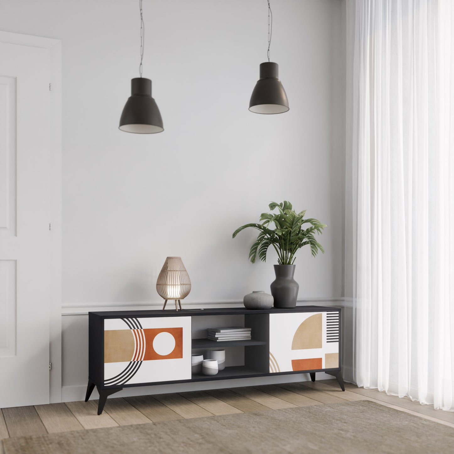 CIRCLE RHYTM 2-Door TV Stand in Black Finish