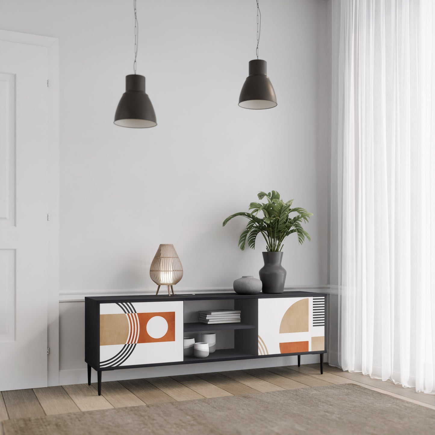 CIRCLE RHYTM 2-Door TV Stand in Black Finish