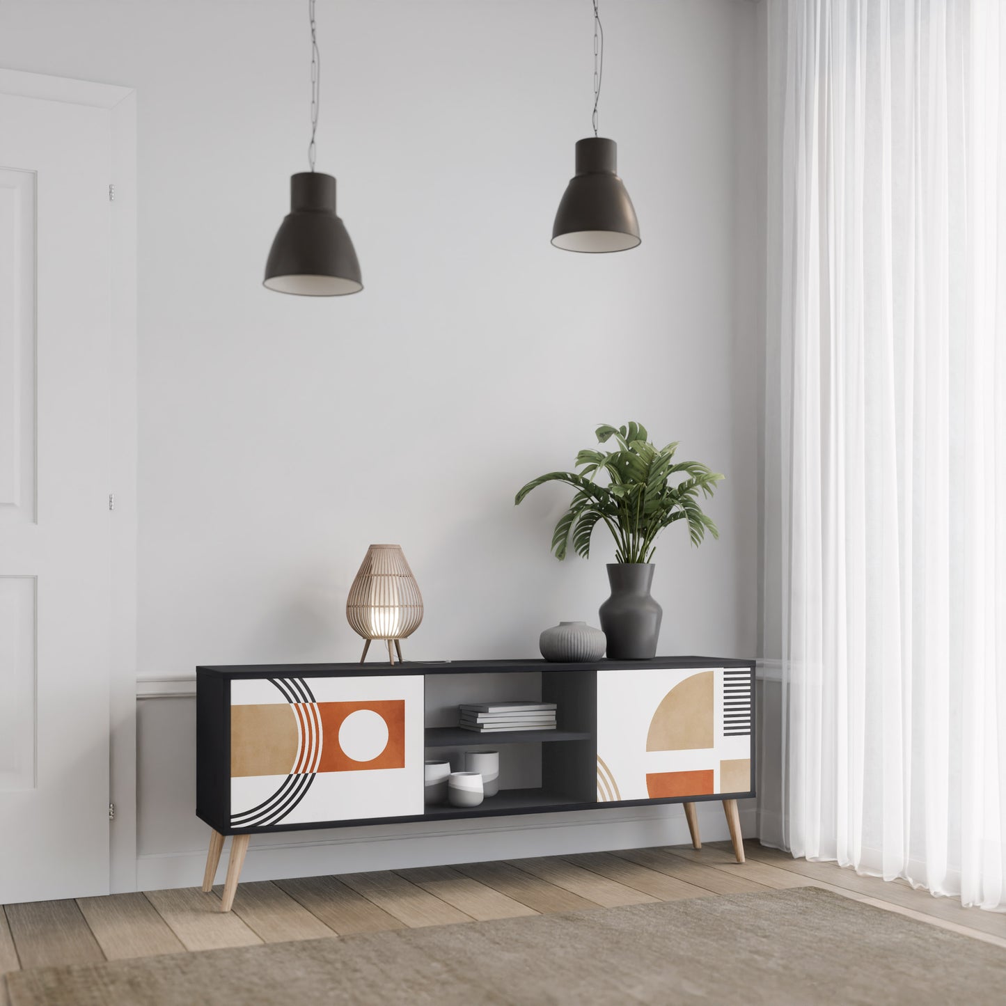 CIRCLE RHYTM 2-Door TV Stand in Black Finish