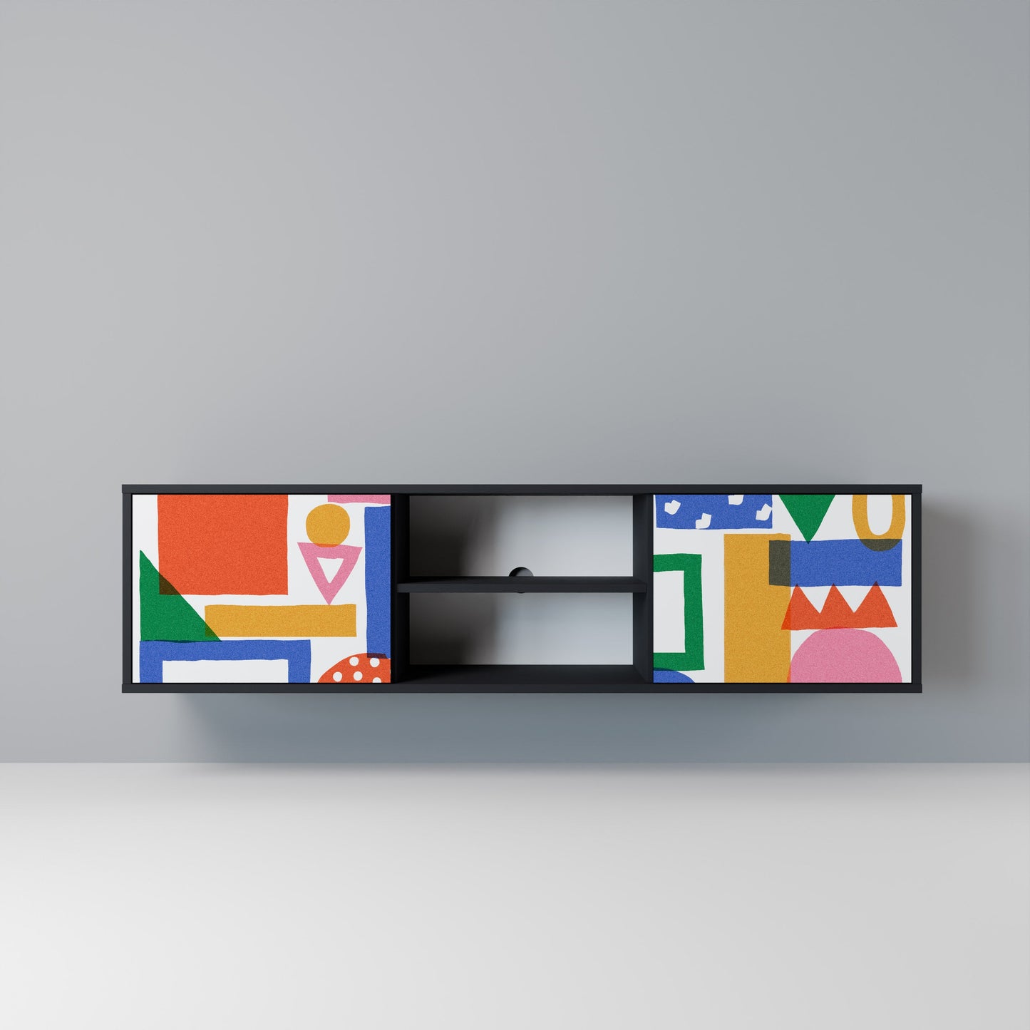 GEOMETRIC GLIMMER 2-dörrars TV-bänk i svart finish
