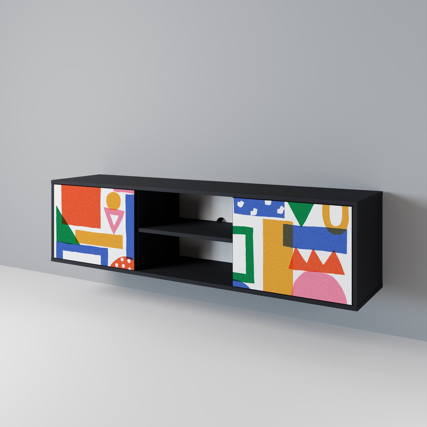 GEOMETRIC GLIMMER 2-dörrars TV-bänk i svart finish