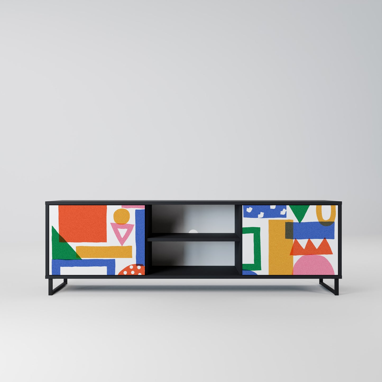 GEOMETRIC GLIMMER 2-dörrars TV-bänk i svart finish