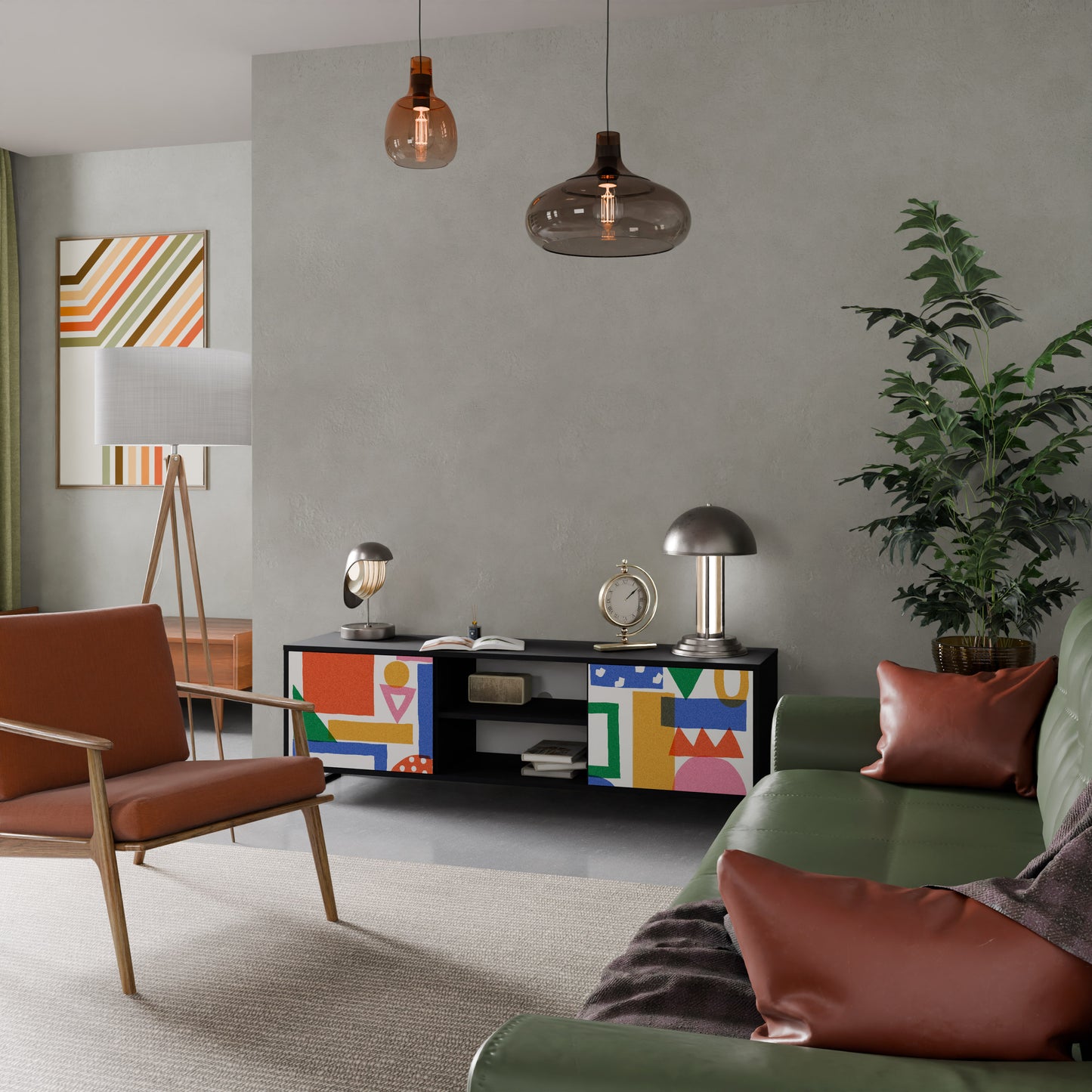 GEOMETRIC GLIMMER 2-dörrars TV-bänk i svart finish