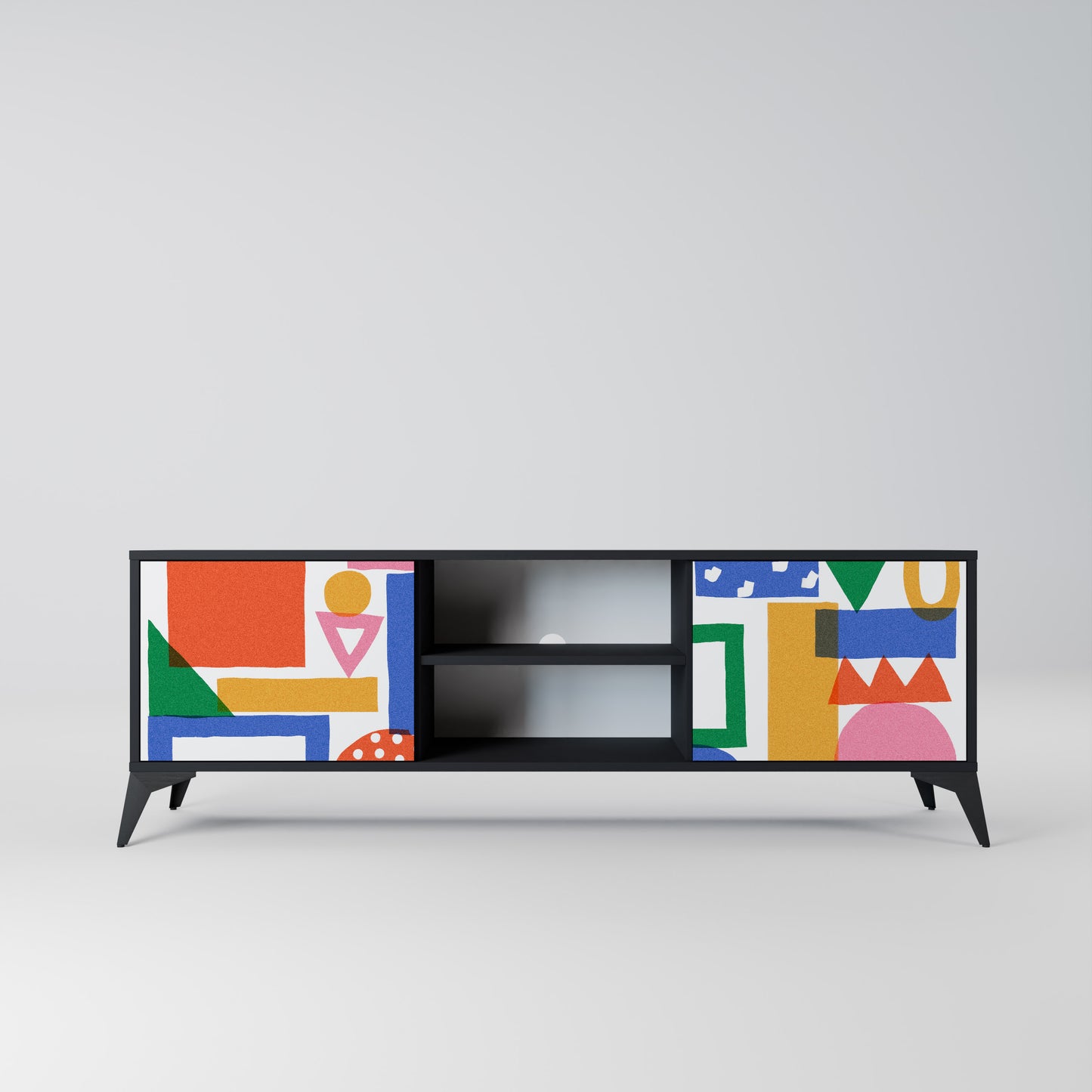 GEOMETRIC GLIMMER 2-dörrars TV-bänk i svart finish