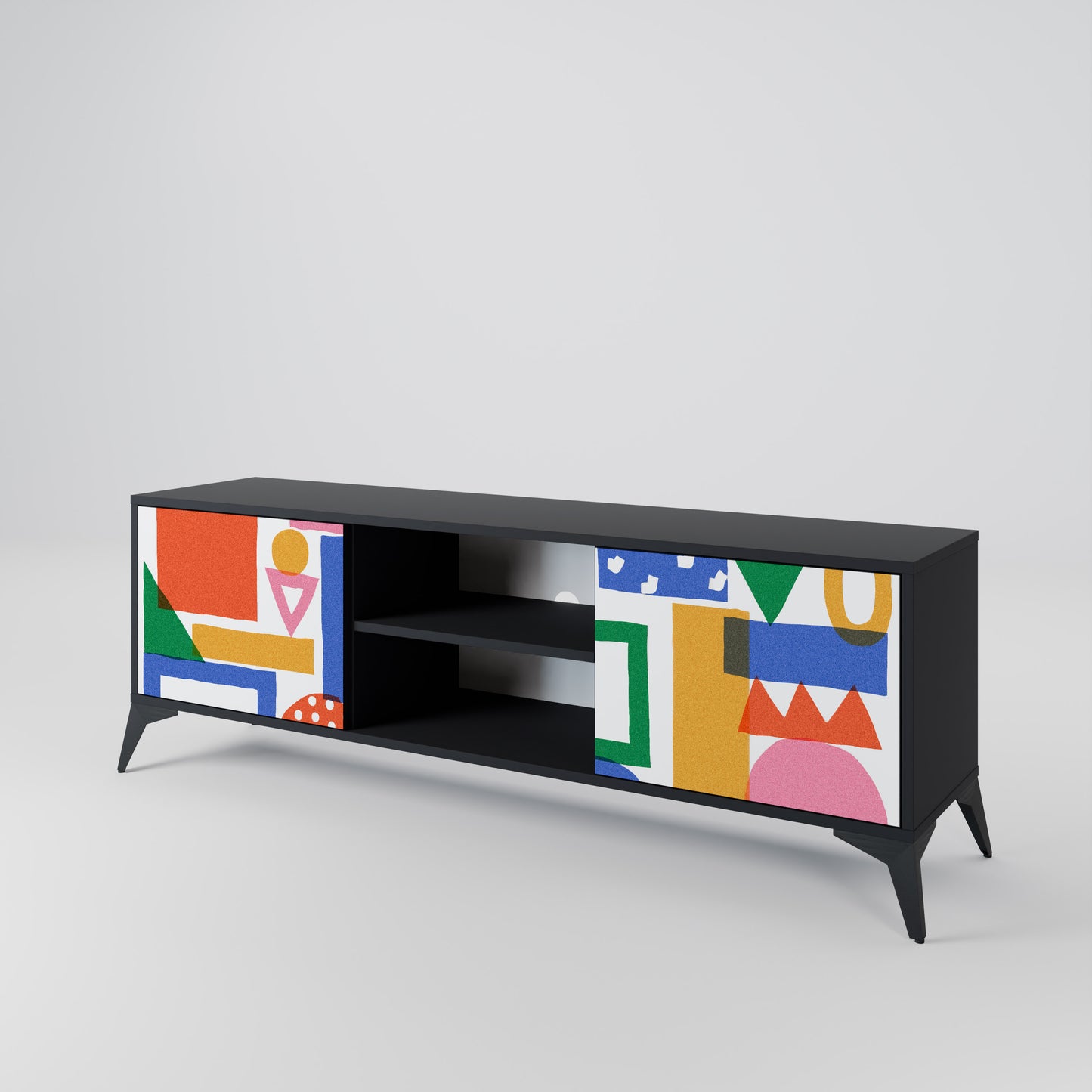 GEOMETRIC GLIMMER 2-dörrars TV-bänk i svart finish