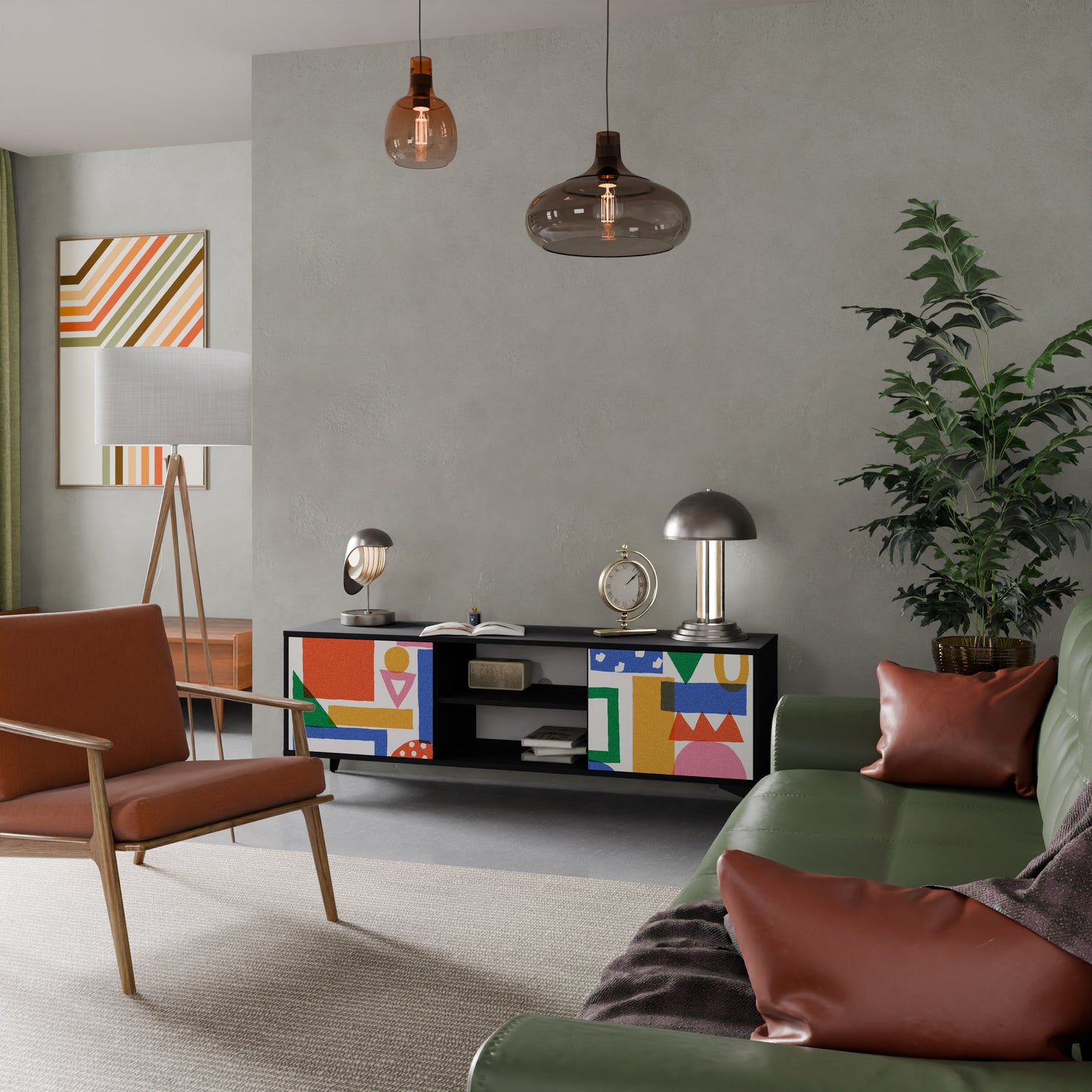 GEOMETRIC GLIMMER 2-dörrars TV-bänk i svart finish