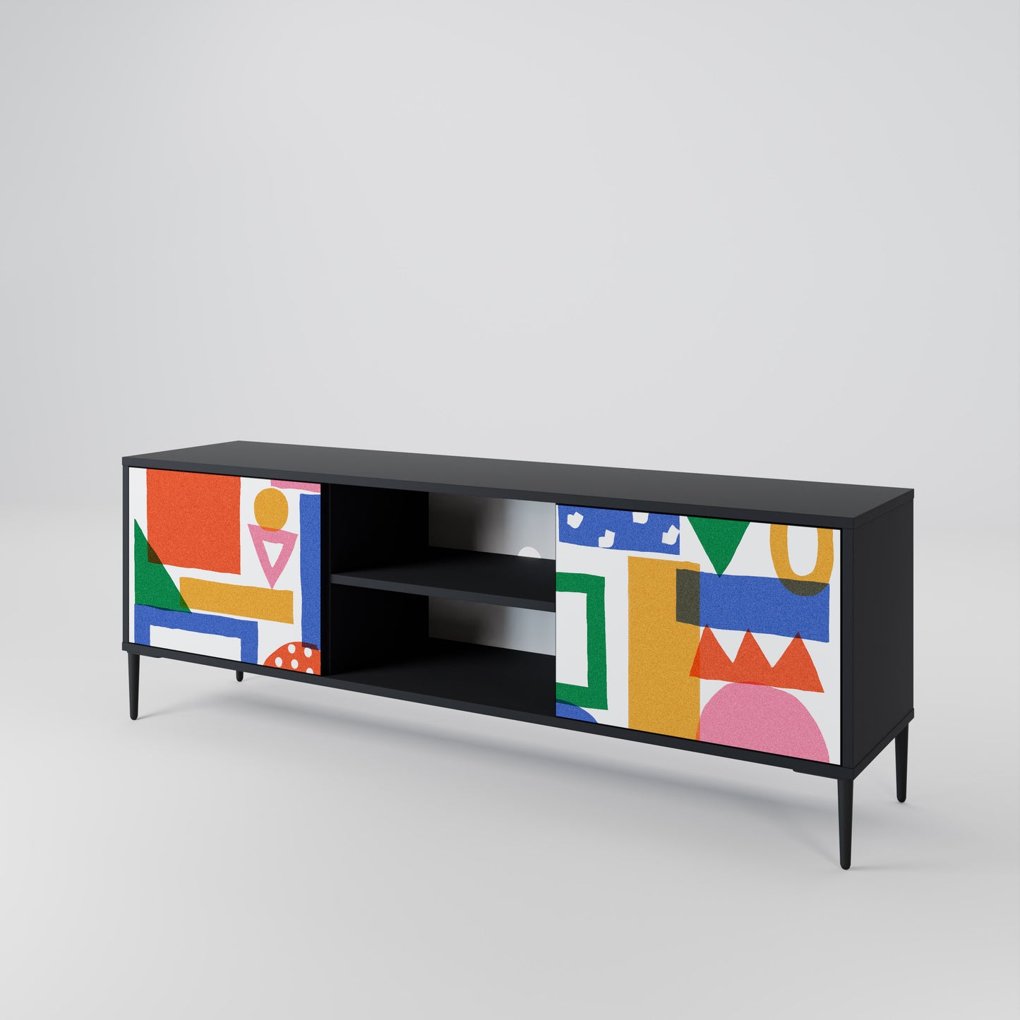 GEOMETRIC GLIMMER 2-dörrars TV-bänk i svart finish