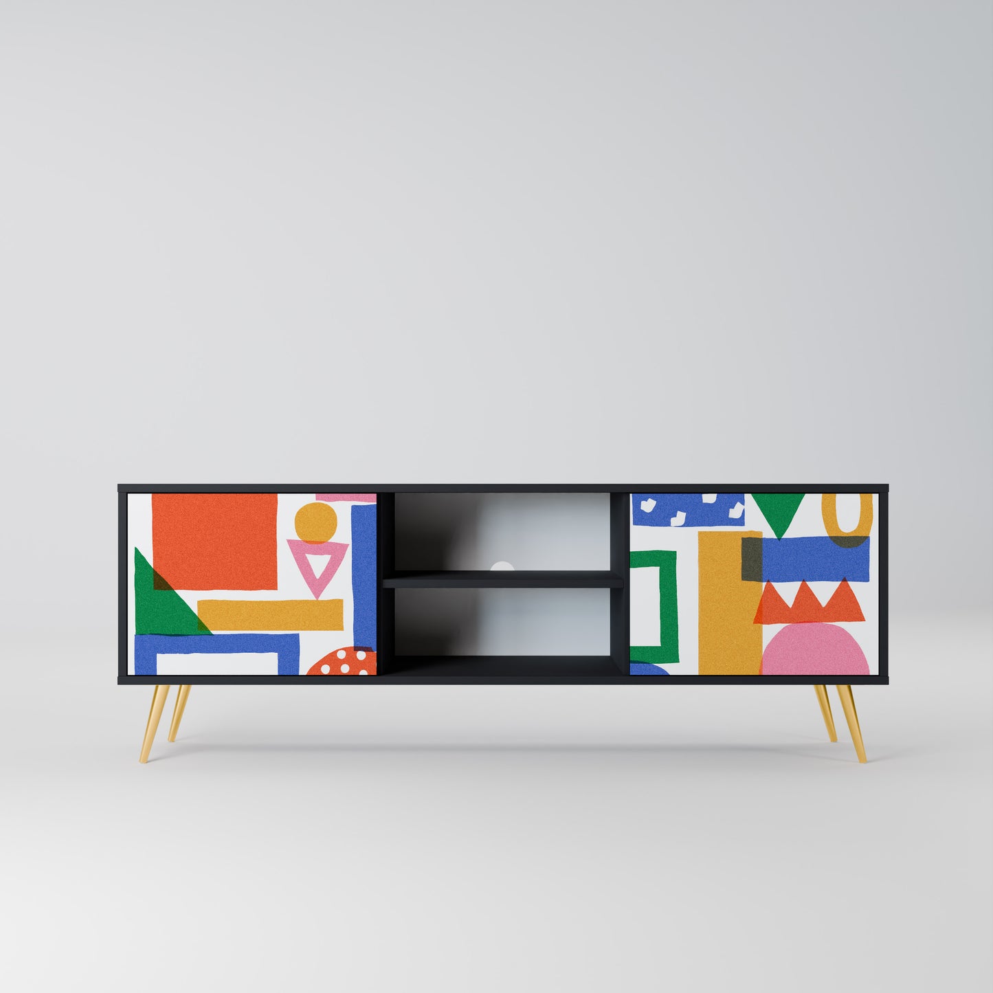 GEOMETRIC GLIMMER 2-dörrars TV-bänk i svart finish