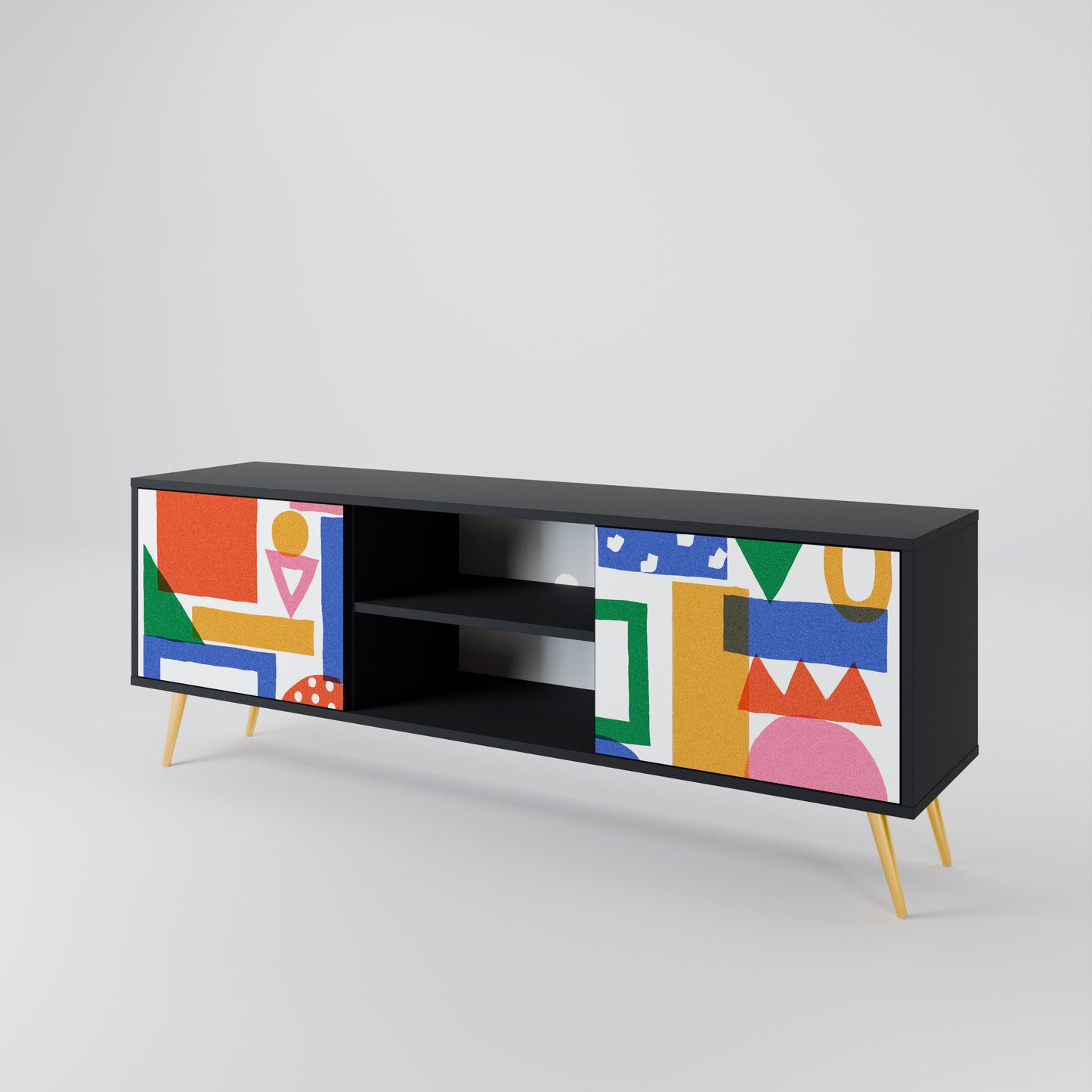 GEOMETRIC GLIMMER 2-dörrars TV-bänk i svart finish