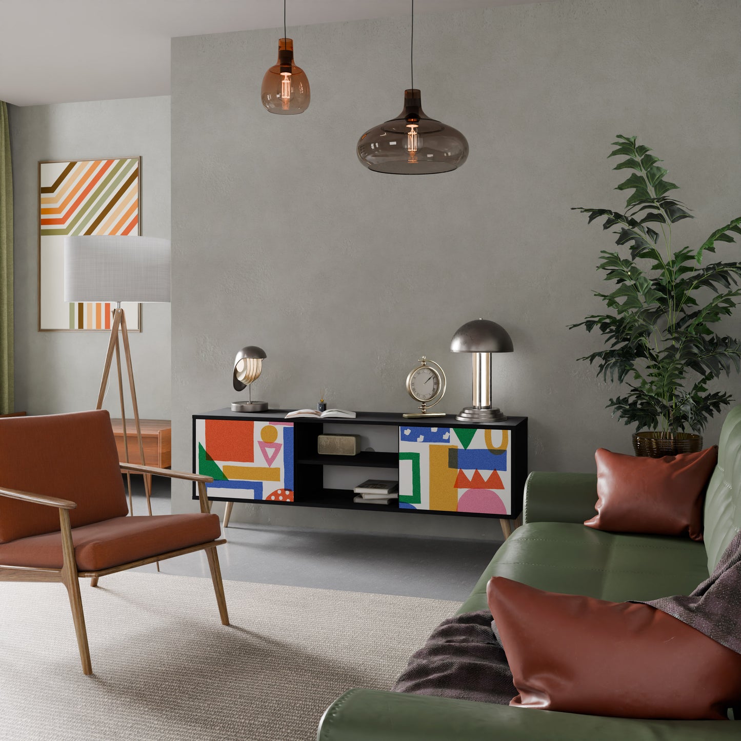 GEOMETRIC GLIMMER 2-dörrars TV-bänk i svart finish