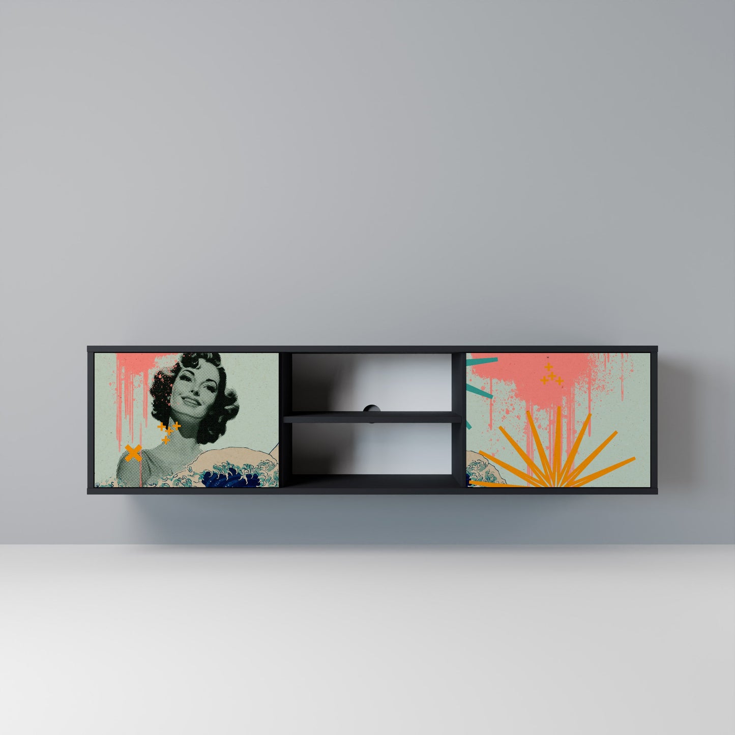 KANAGAWA BEAUTY 2-dörrars TV-bänk i svart finish