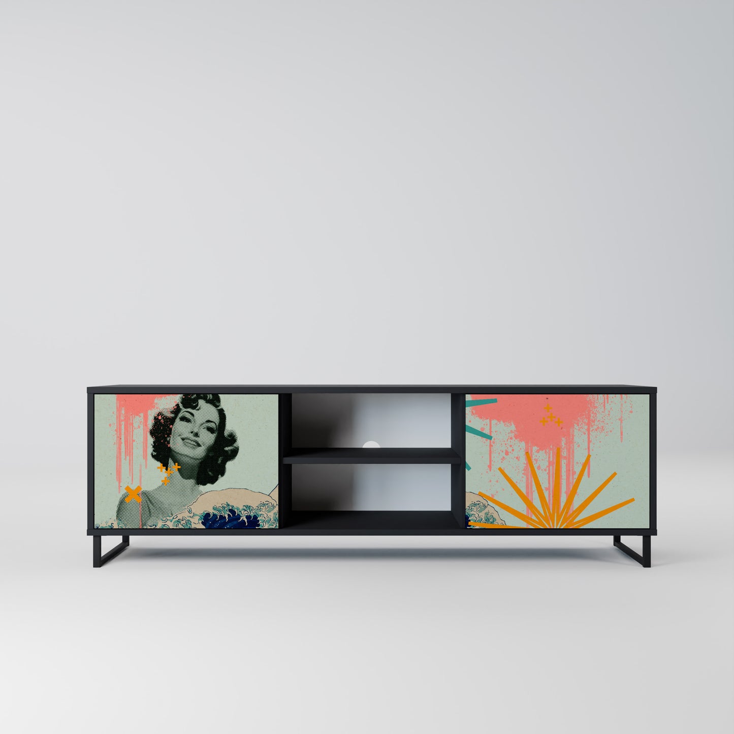 KANAGAWA BEAUTY 2-dörrars TV-bänk i svart finish