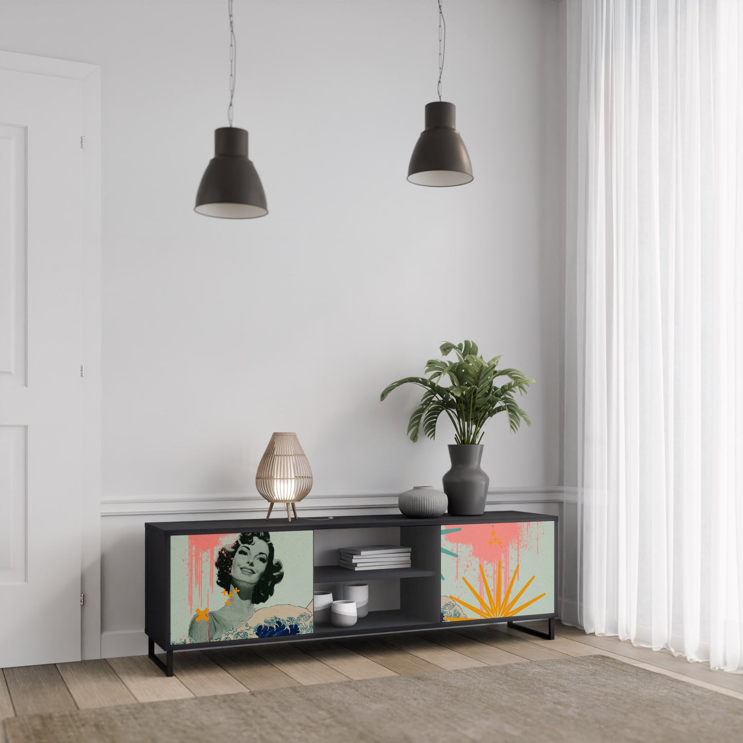KANAGAWA BEAUTY 2-dörrars TV-bänk i svart finish