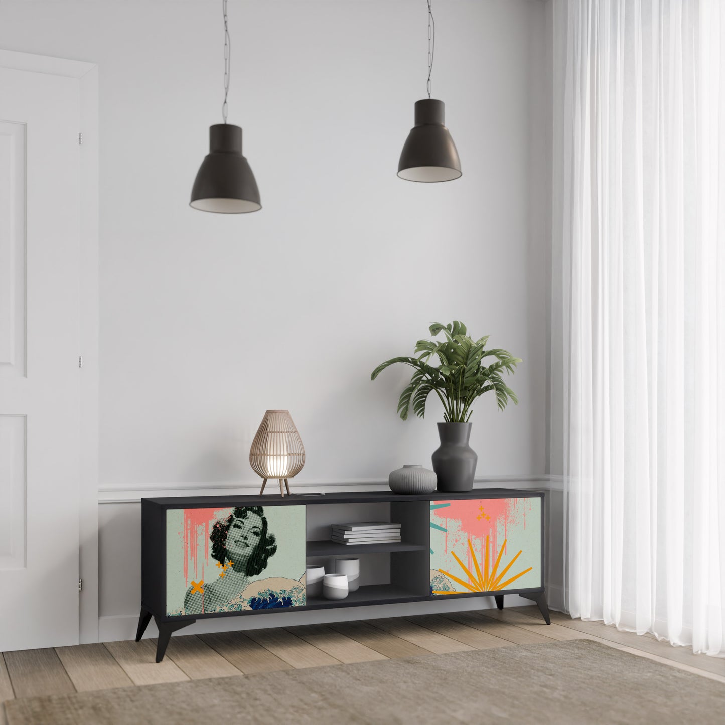 KANAGAWA BEAUTY 2-dörrars TV-bänk i svart finish