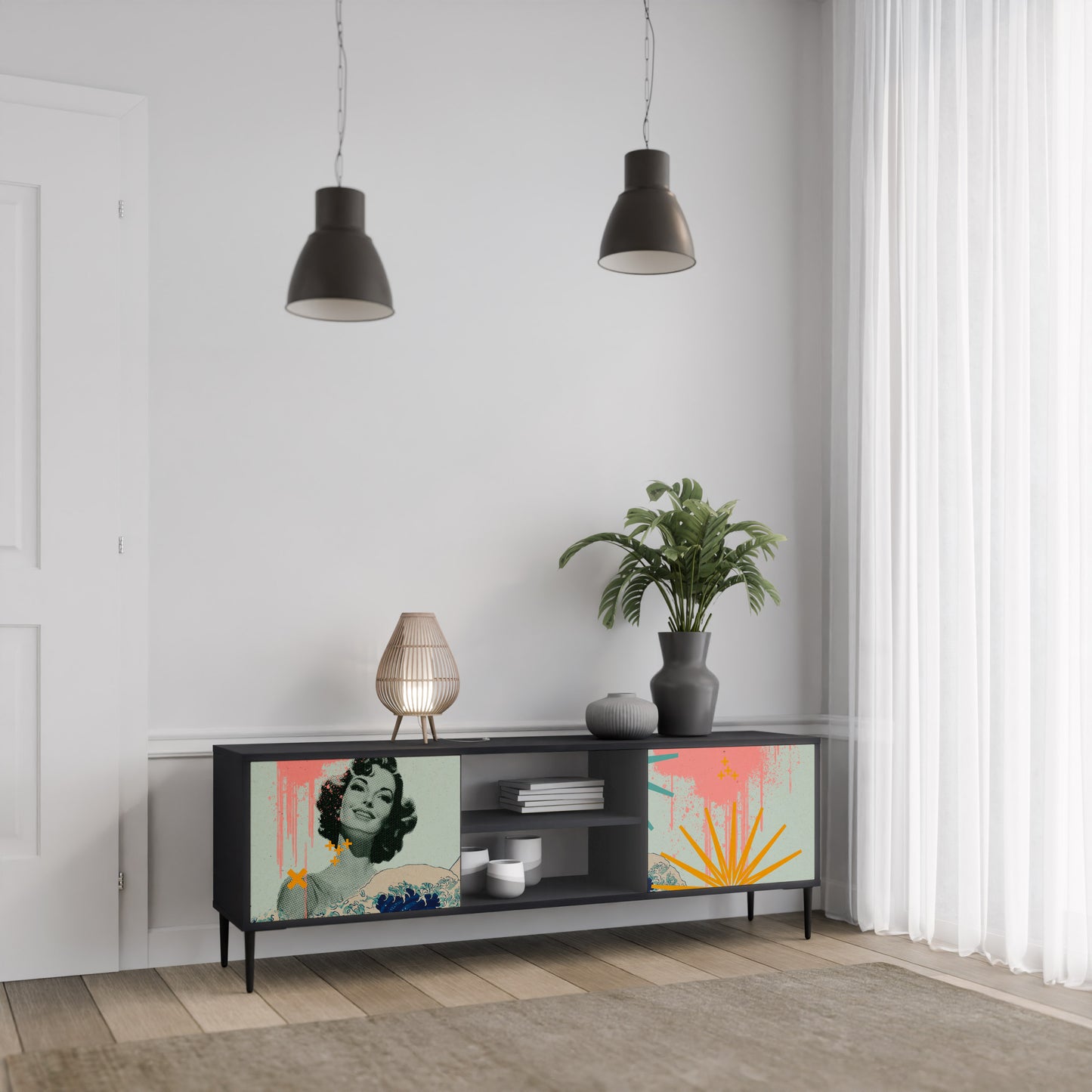 KANAGAWA BEAUTY 2-dörrars TV-bänk i svart finish