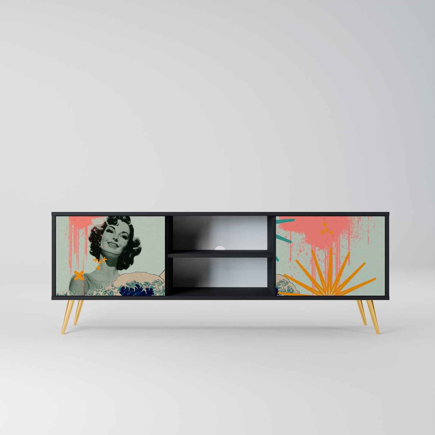 KANAGAWA BEAUTY 2-dörrars TV-bänk i svart finish
