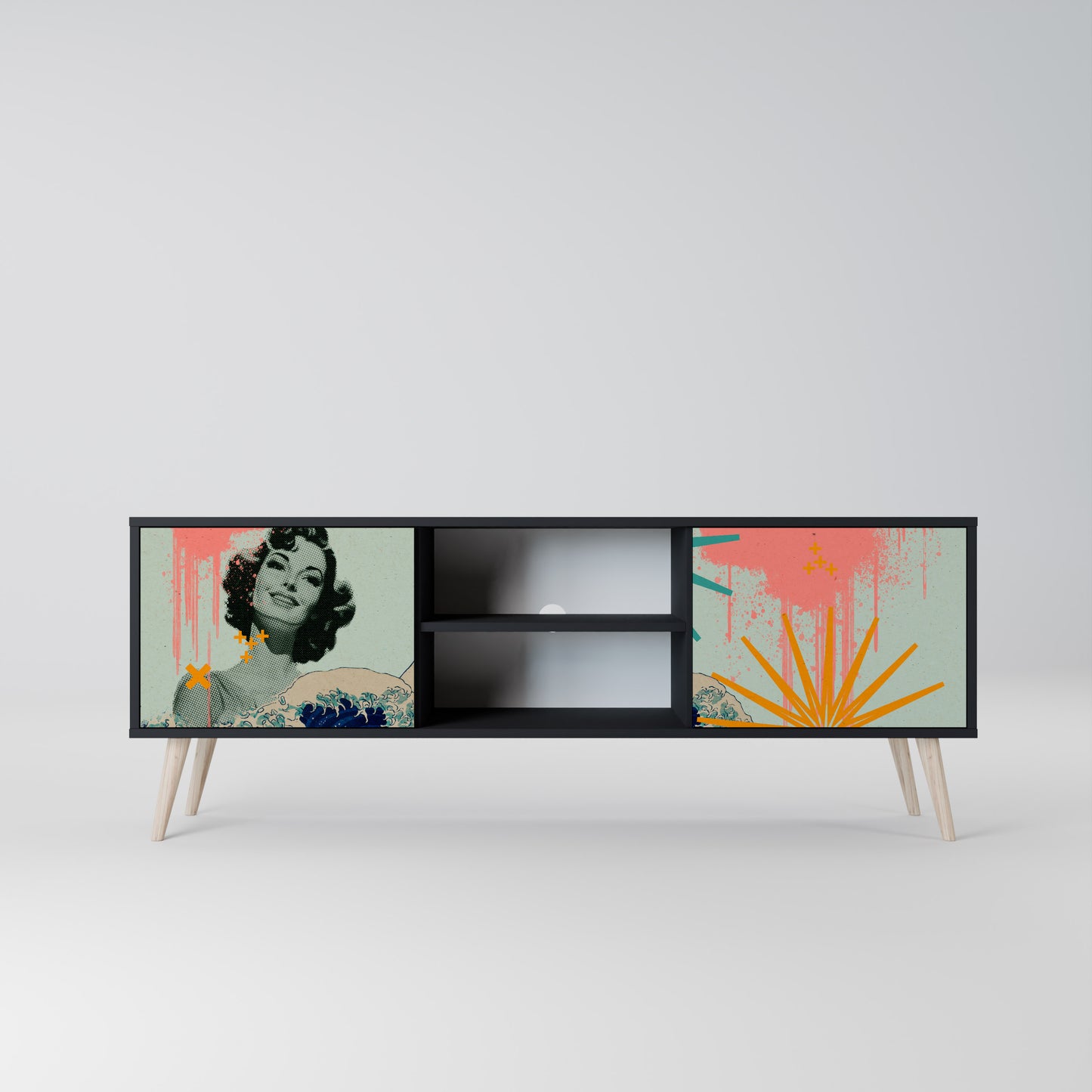KANAGAWA BEAUTY 2-dörrars TV-bänk i svart finish