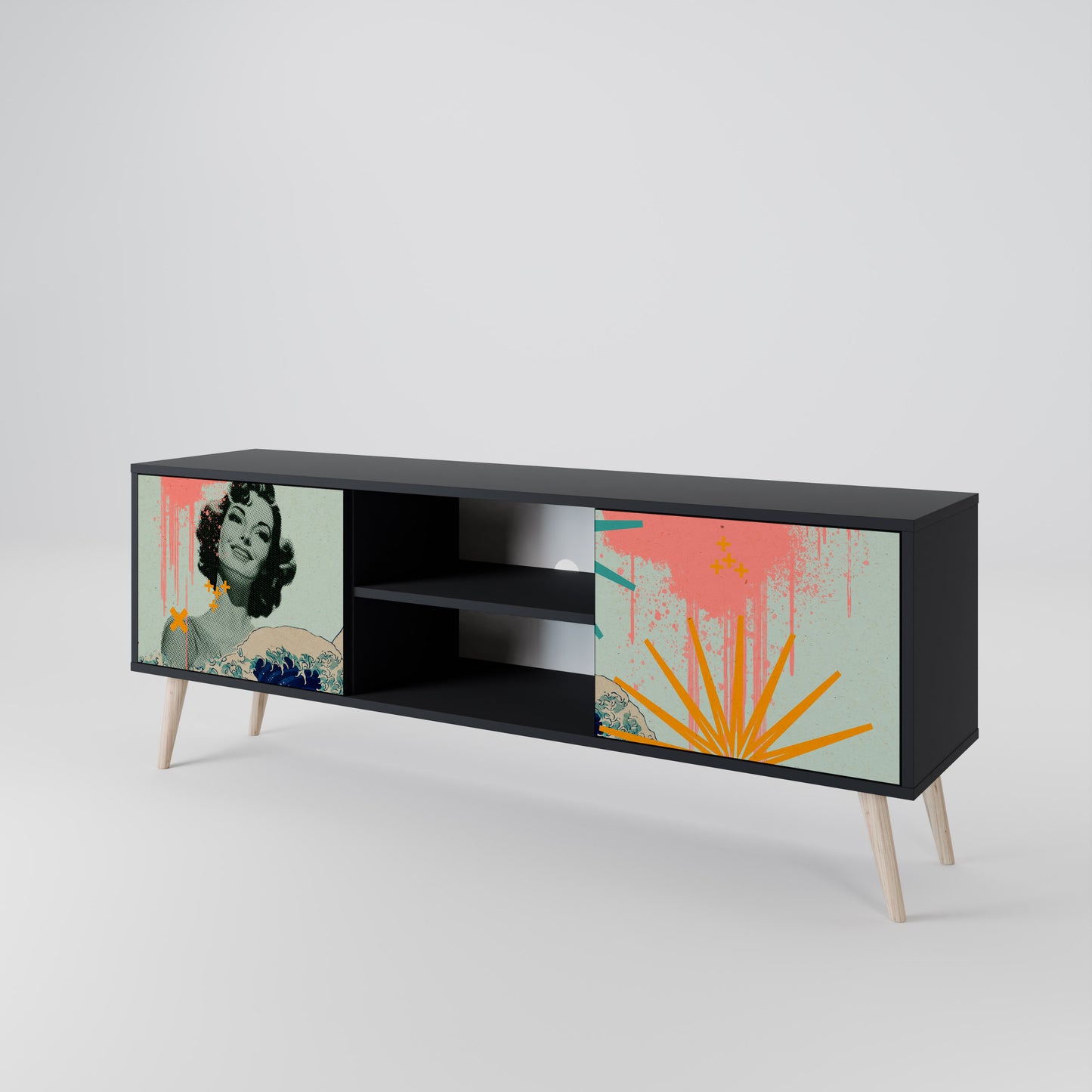 KANAGAWA BEAUTY 2-dörrars TV-bänk i svart finish