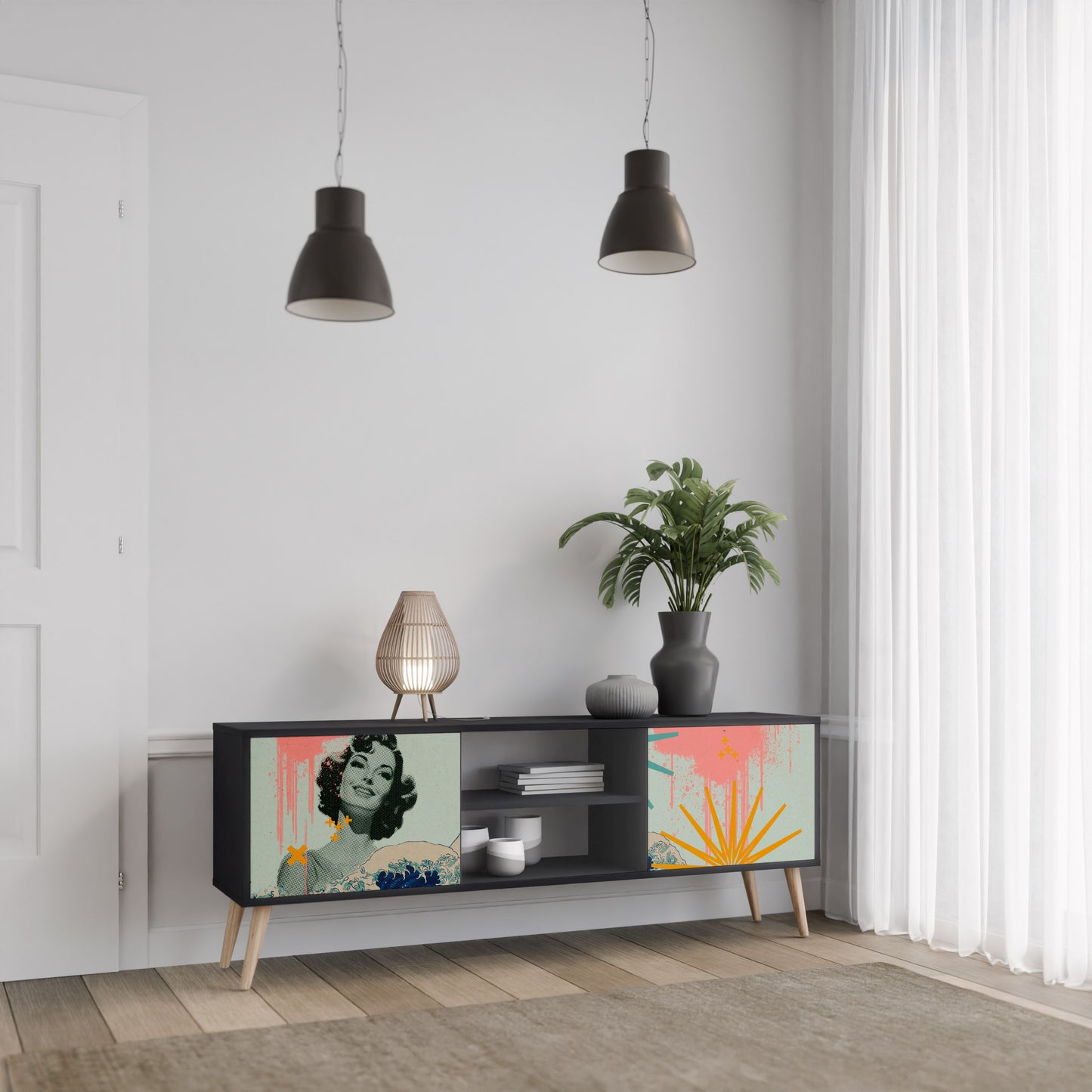 KANAGAWA BEAUTY 2-dörrars TV-bänk i svart finish