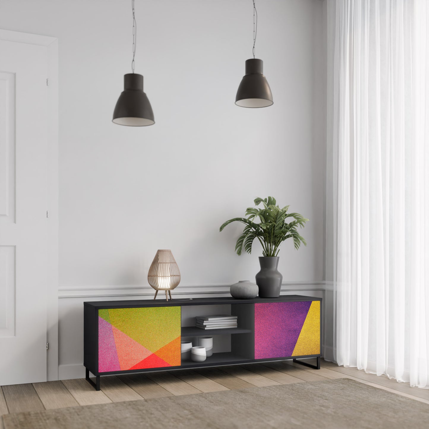 VIVID GEOMETRY 2-Door TV Stand in Black Finish