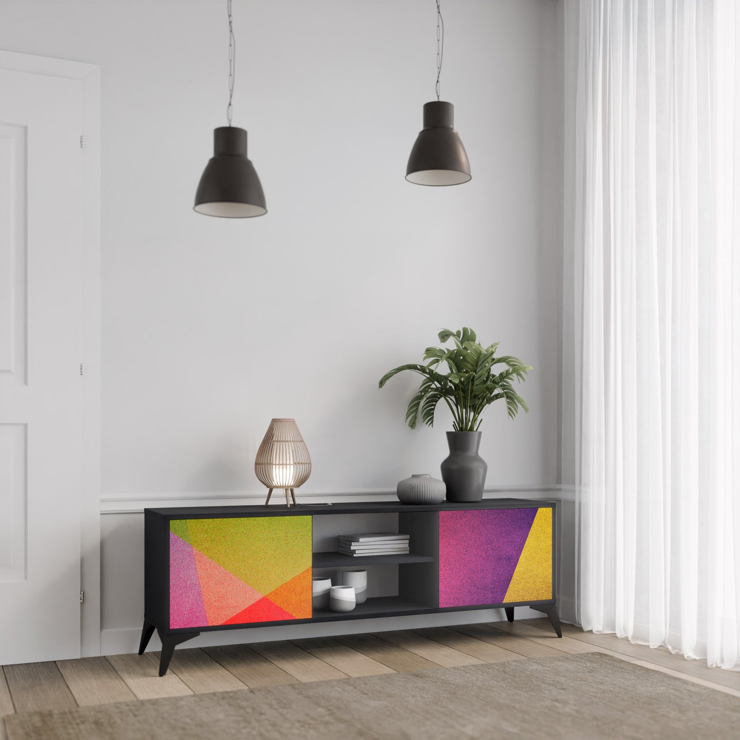 VIVID GEOMETRY 2-Door TV Stand in Black Finish