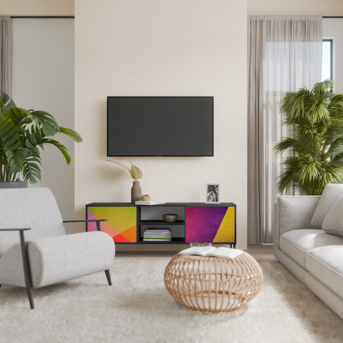 VIVID GEOMETRY 2-Door TV Stand in Black Finish