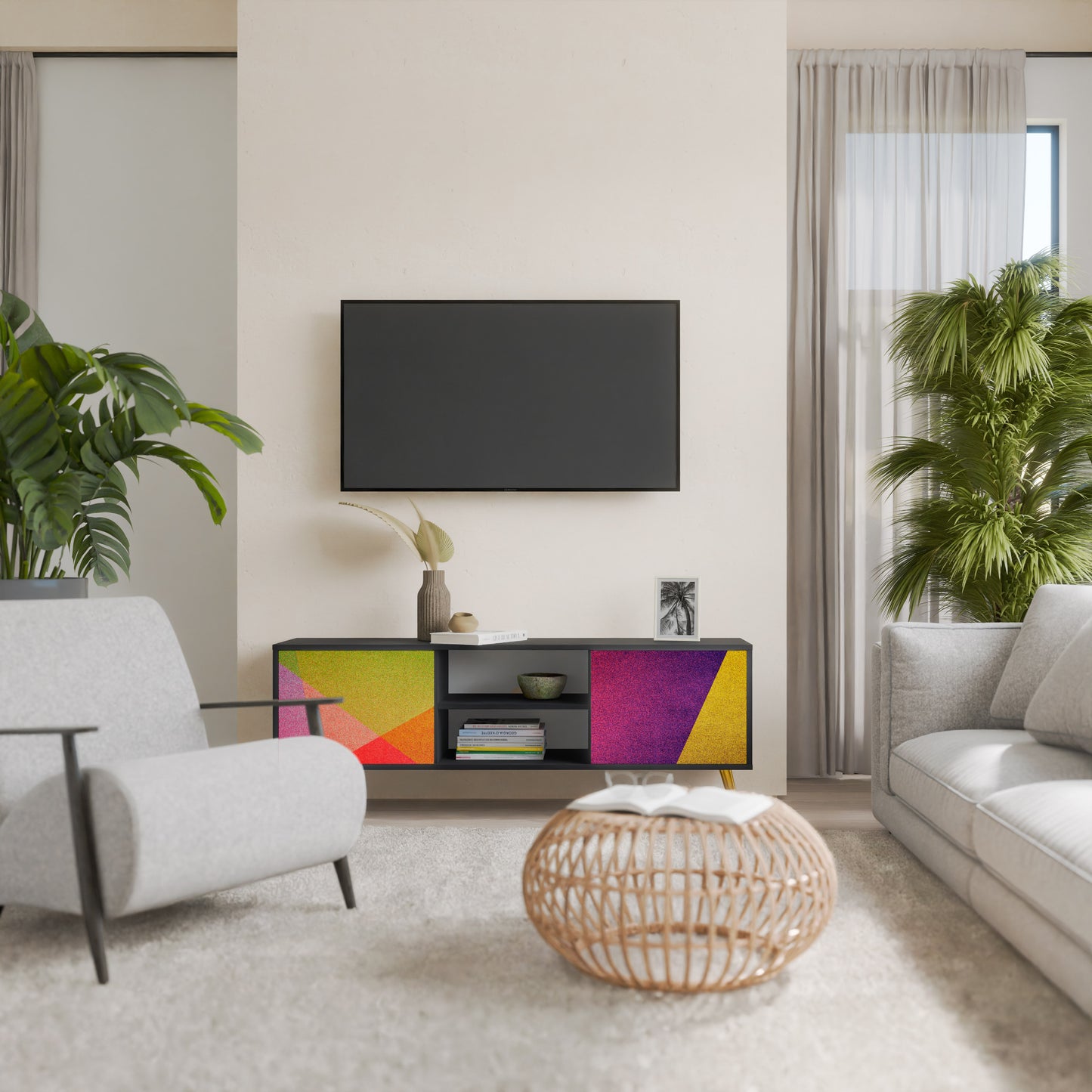VIVID GEOMETRY 2-Door TV Stand in Black Finish