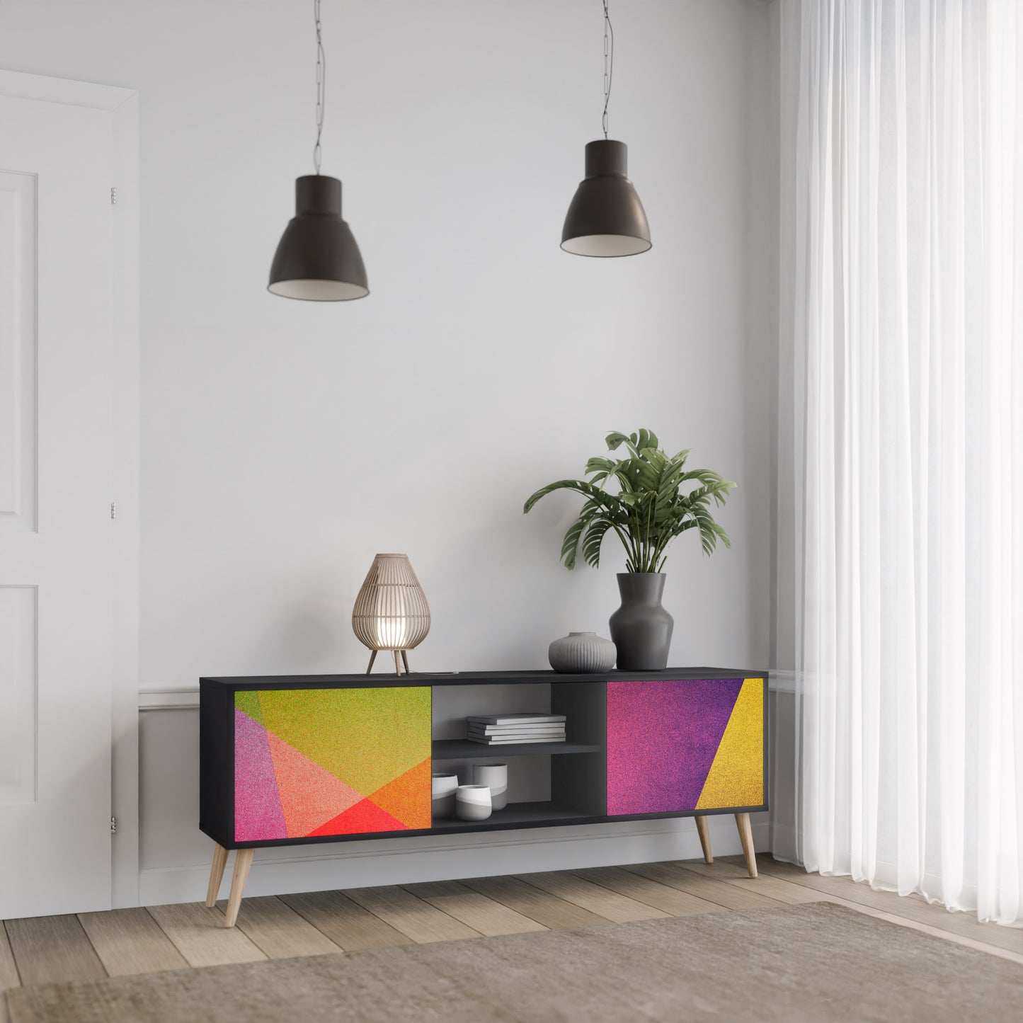 VIVID GEOMETRY 2-Door TV Stand in Black Finish