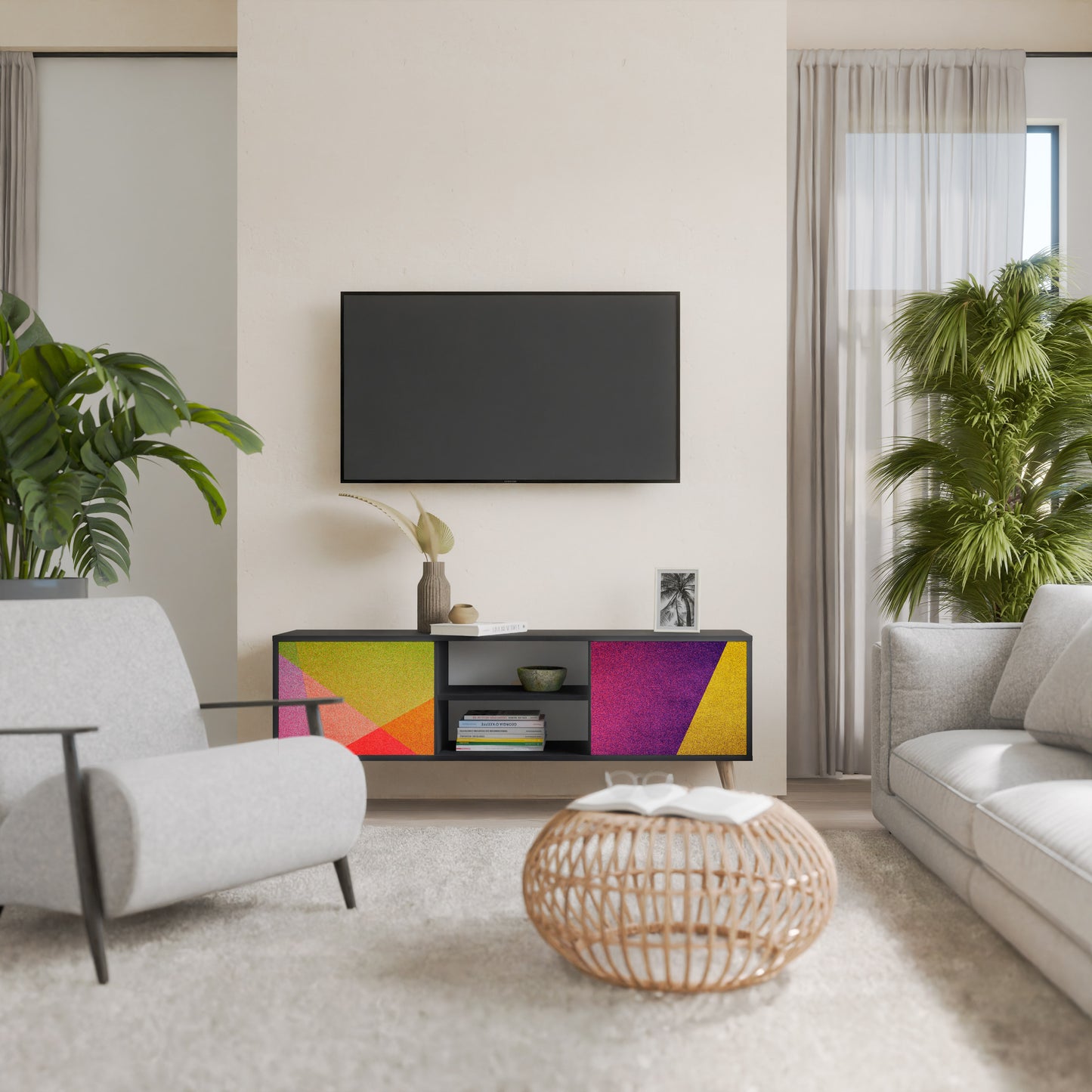 VIVID GEOMETRY 2-Door TV Stand in Black Finish
