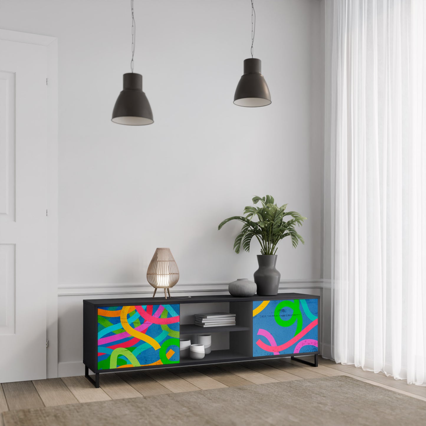 STREAMER TANGLE 2-dörrars TV-bänk i svart finish