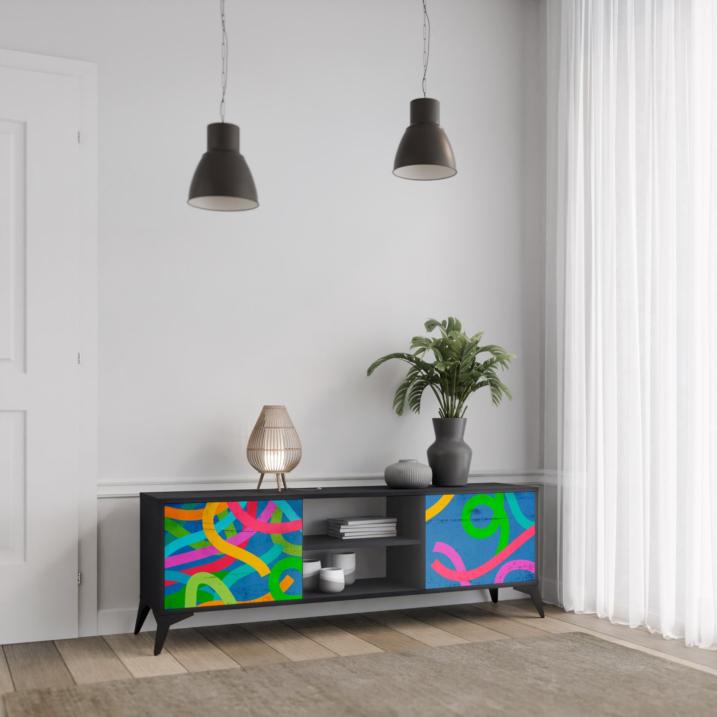STREAMER TANGLE 2-dörrars TV-bänk i svart finish