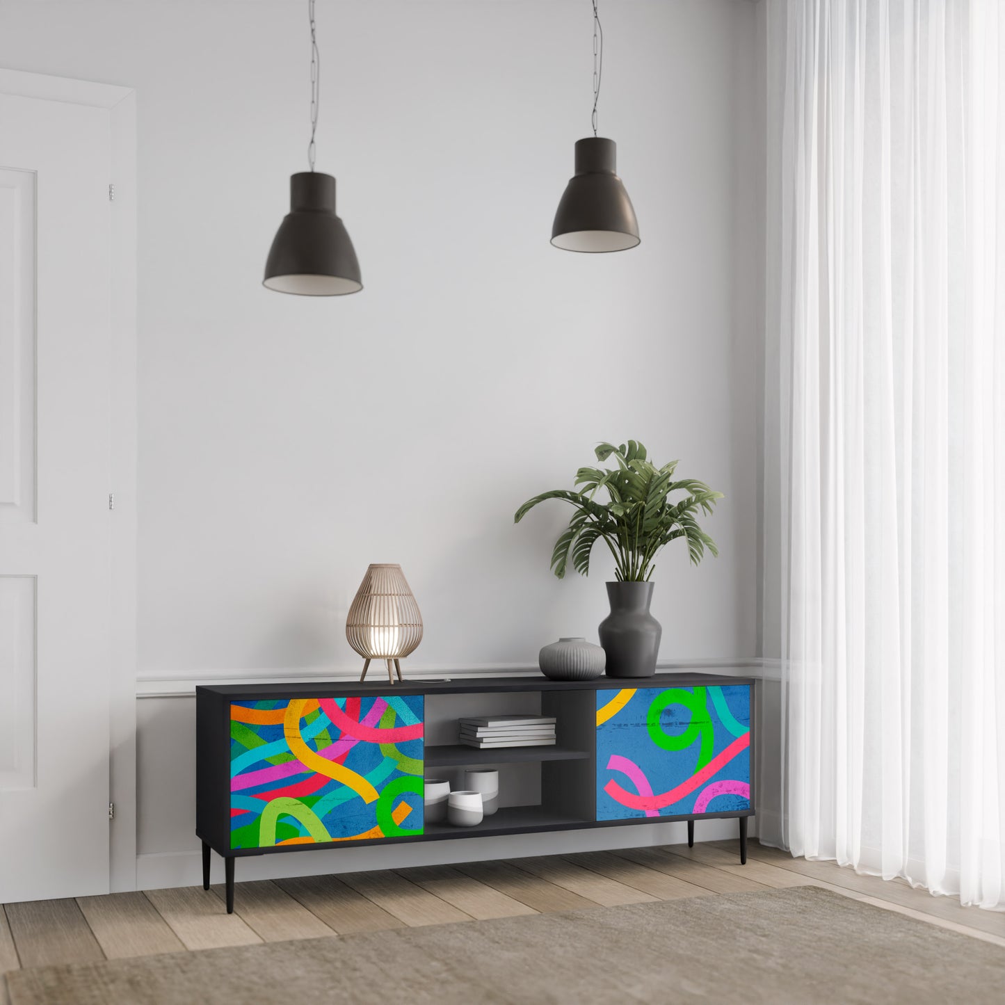 STREAMER TANGLE 2-dörrars TV-bänk i svart finish