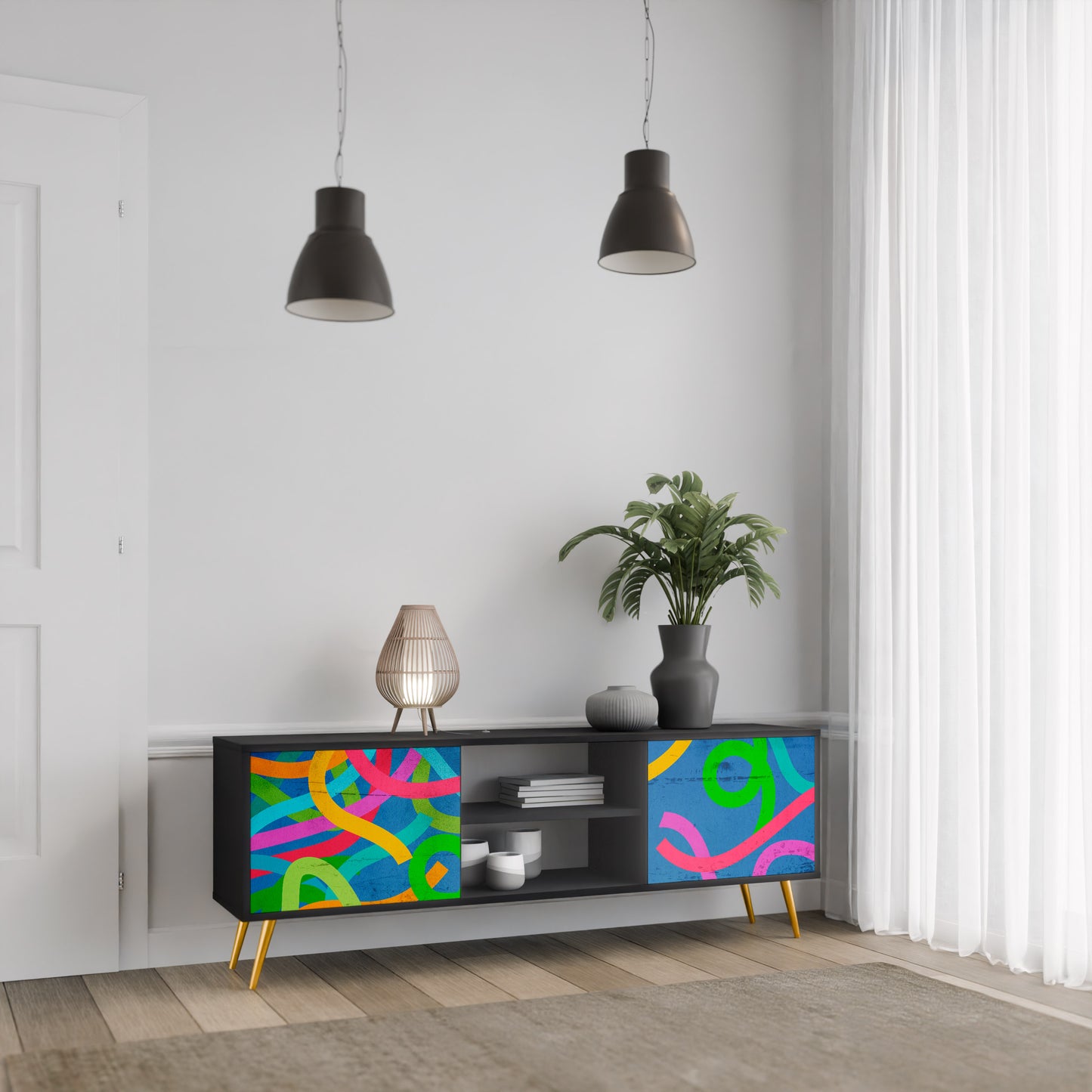 STREAMER TANGLE 2-dörrars TV-bänk i svart finish