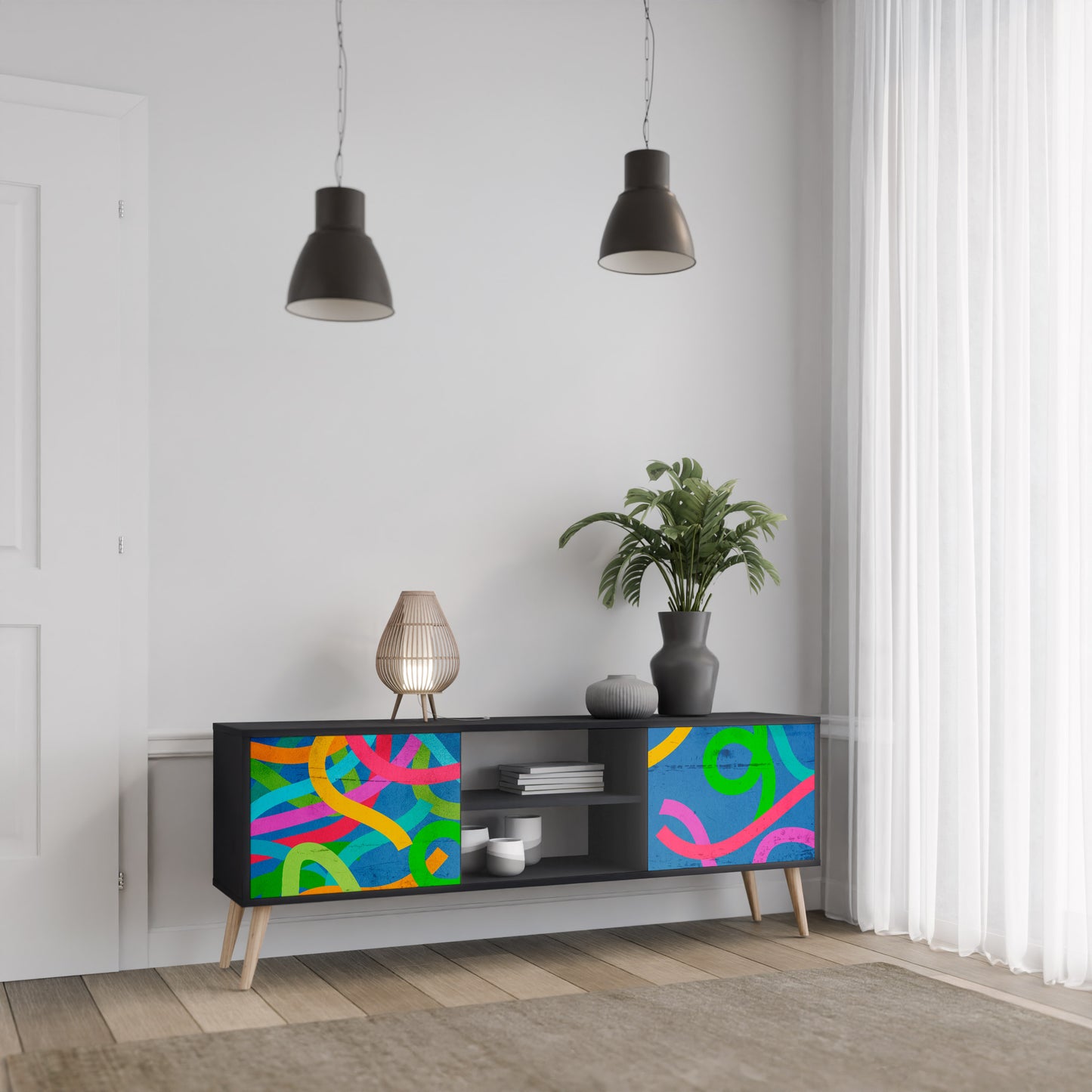 STREAMER TANGLE 2-dörrars TV-bänk i svart finish