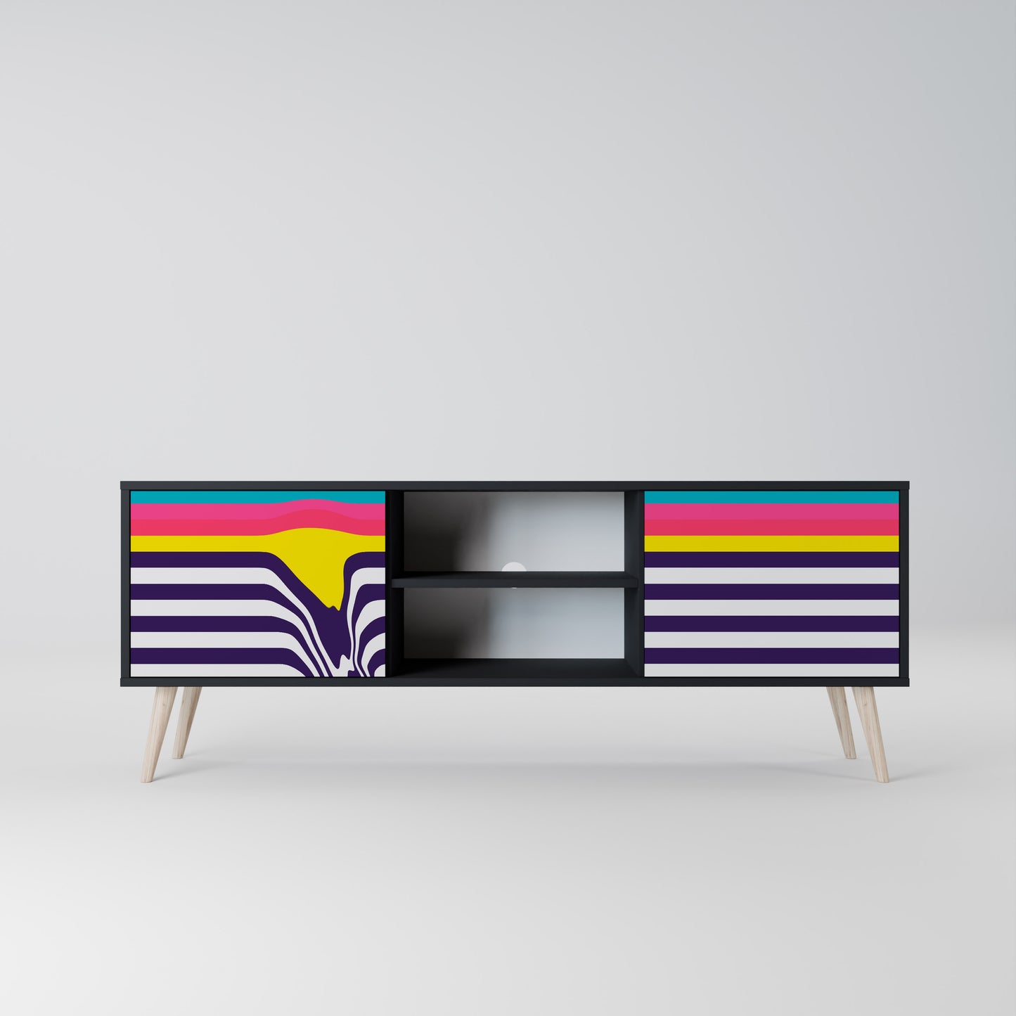 TONE COLLAPSE 2-Door TV Stand in Black Finish