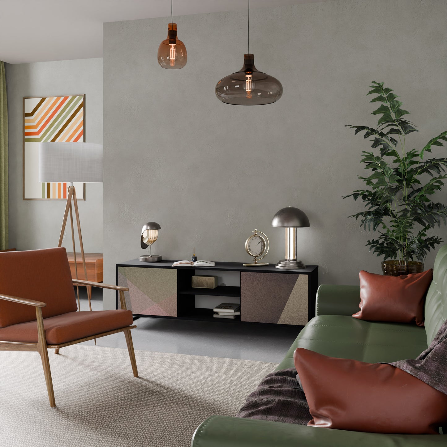 BEIGE GEOMETRY 2-dörrars TV-bänk i svart finish