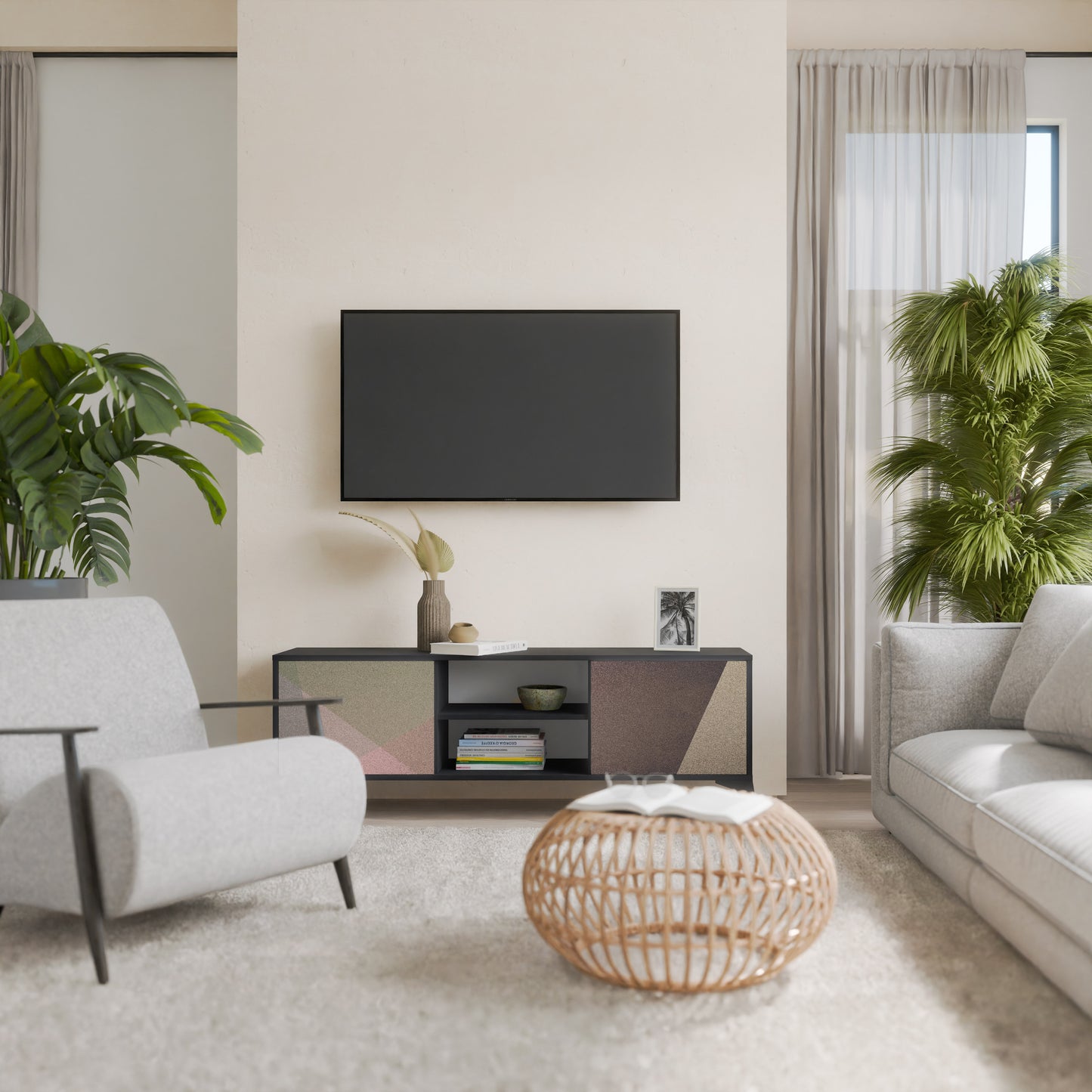 BEIGE GEOMETRY 2-dörrars TV-bänk i svart finish