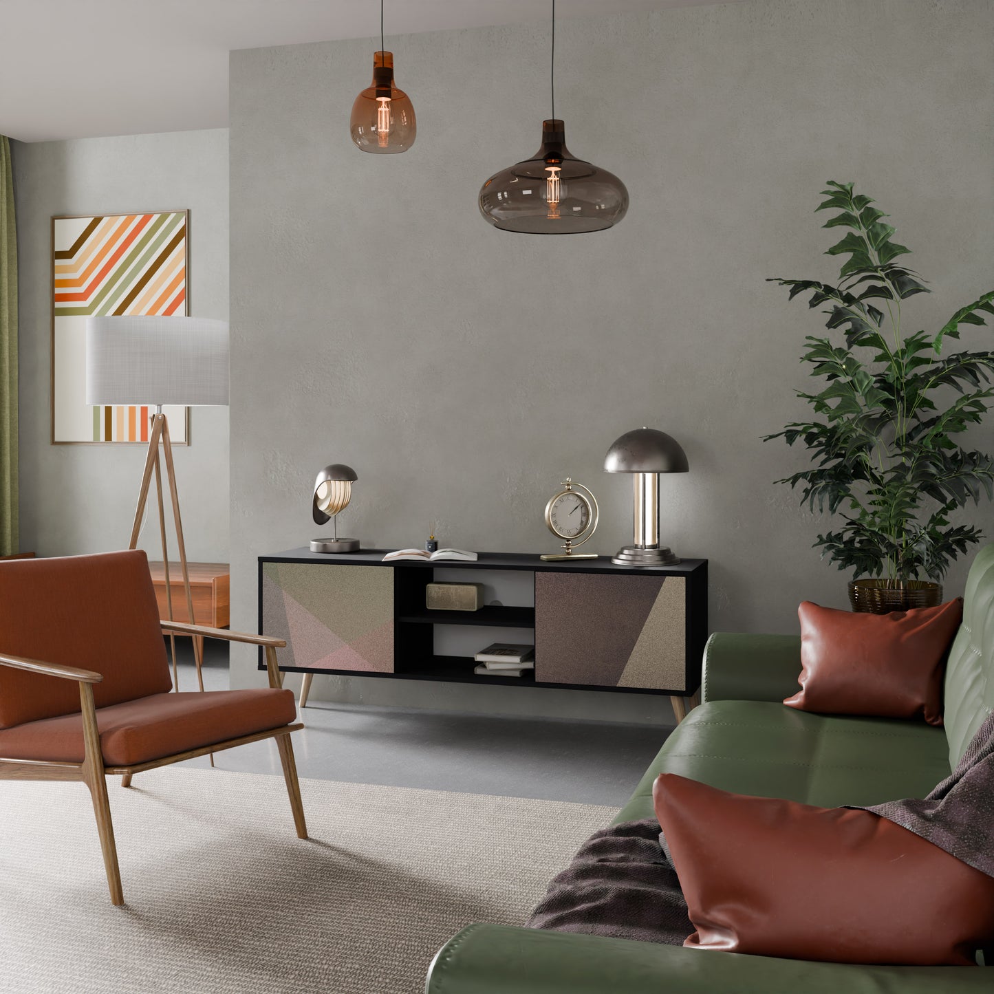 BEIGE GEOMETRY 2-dörrars TV-bänk i svart finish