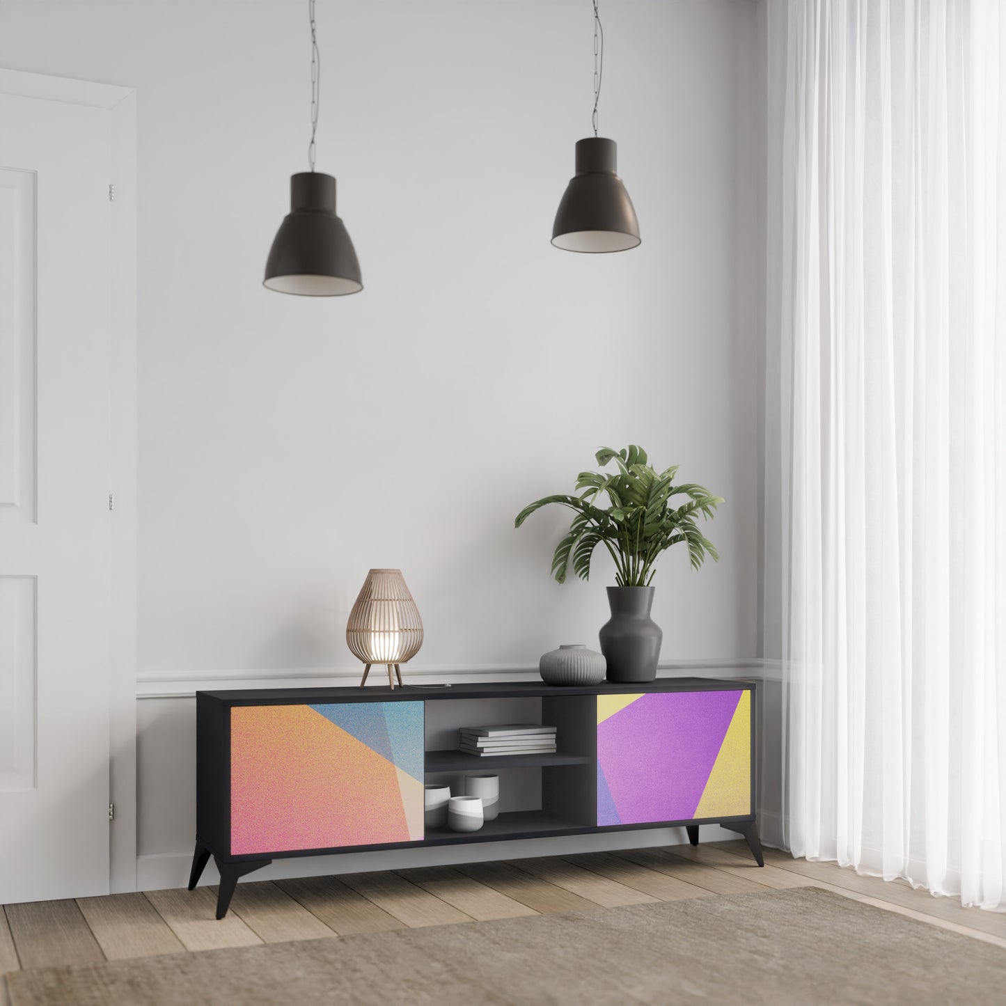 LJUS GEOMETRY 2-dörrars TV-bänk i svart finish