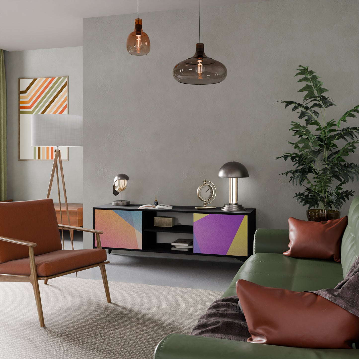 LJUS GEOMETRY 2-dörrars TV-bänk i svart finish