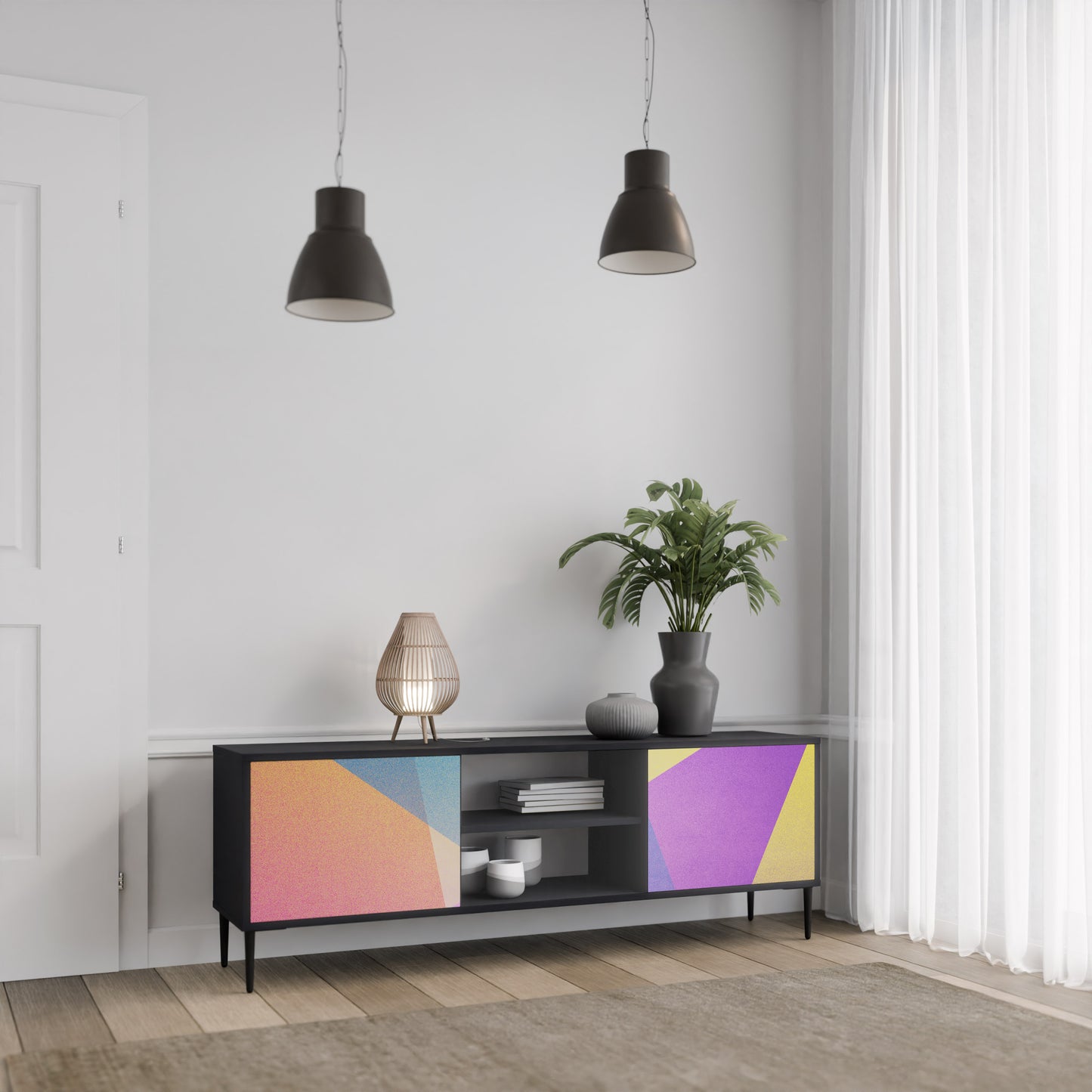 LJUS GEOMETRY 2-dörrars TV-bänk i svart finish