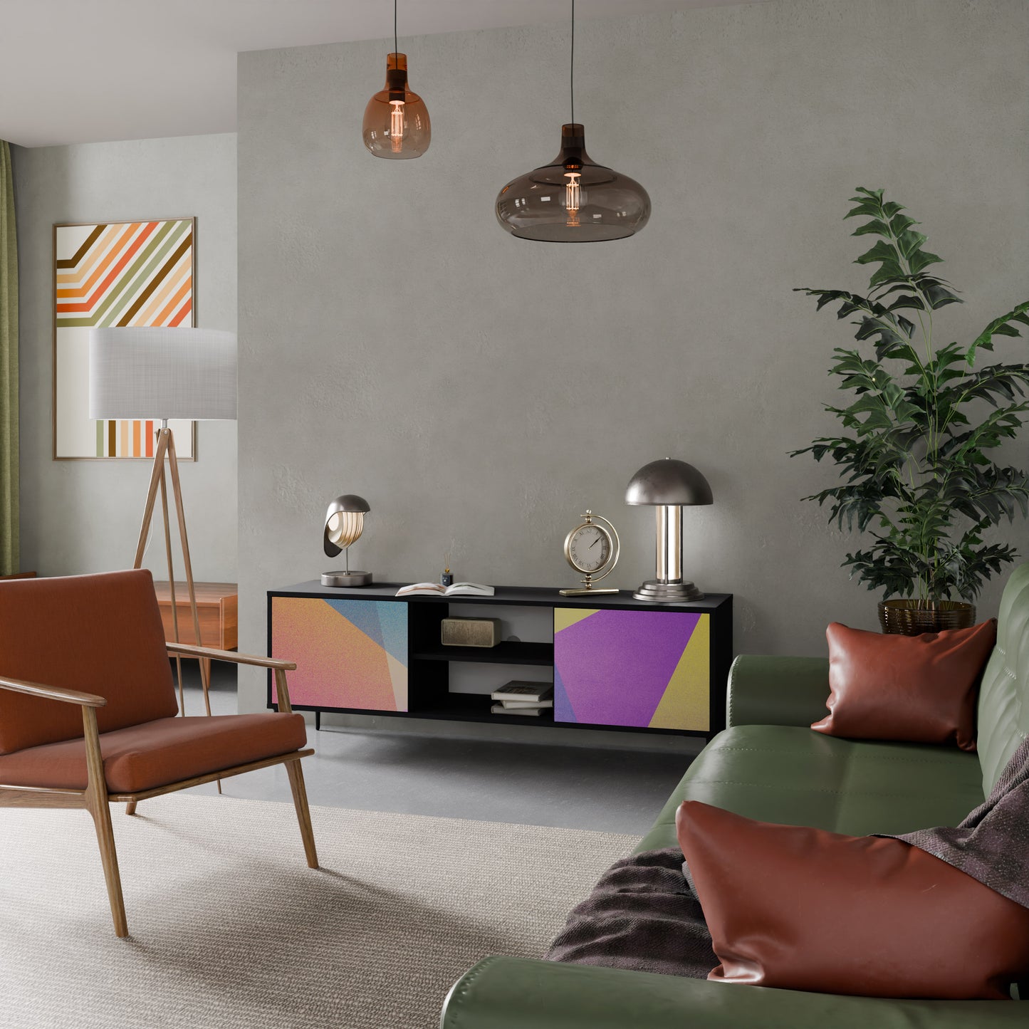 LJUS GEOMETRY 2-dörrars TV-bänk i svart finish