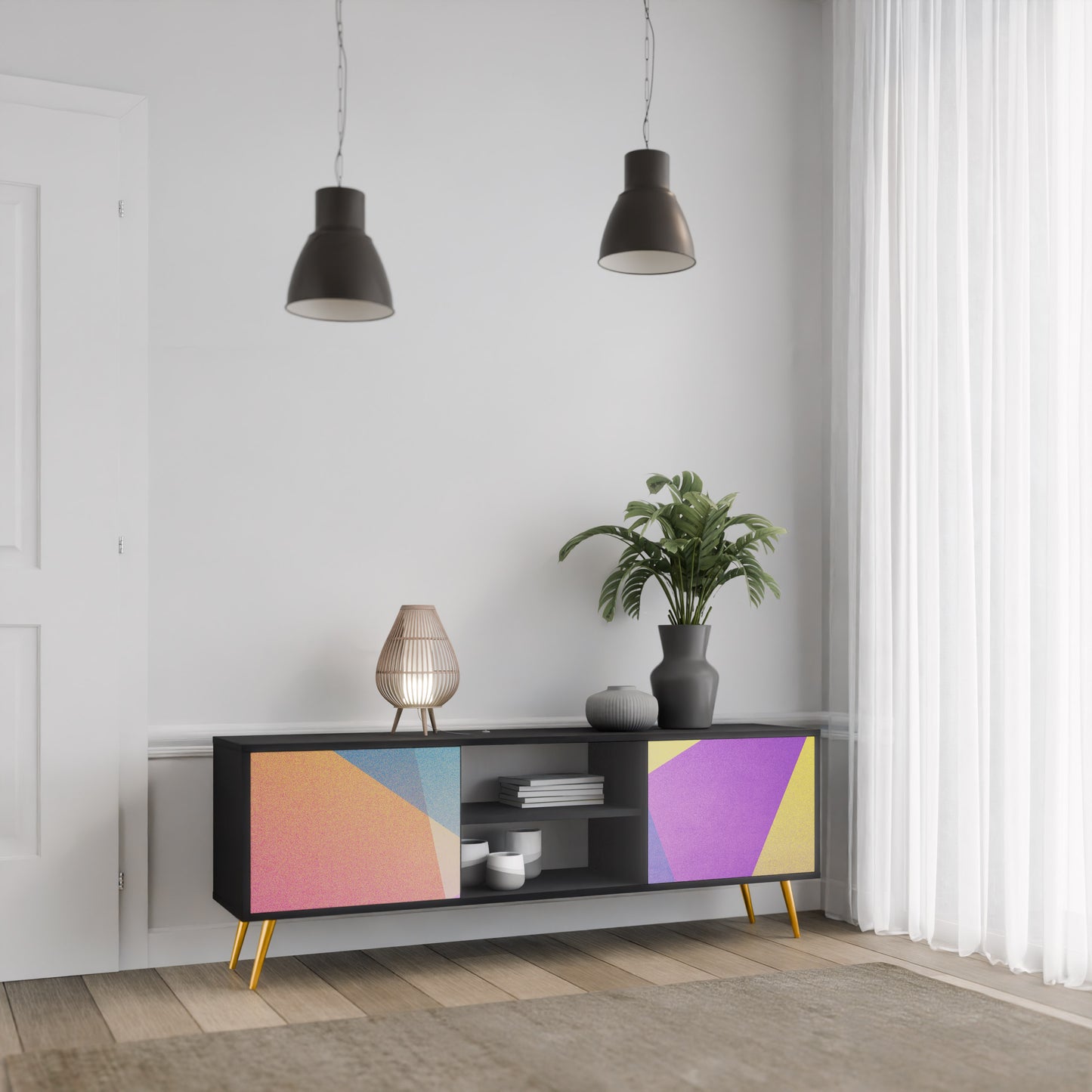LJUS GEOMETRY 2-dörrars TV-bänk i svart finish